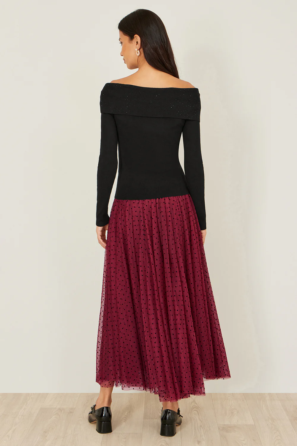 Yumi Black Sparkle Bardot Jumper With Diamante Detail - Image 4