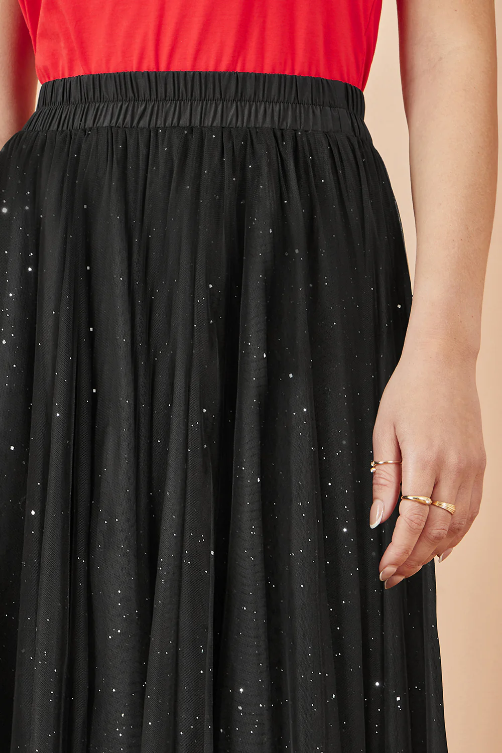 Yumi Black Sparkle Mesh Tulle Skirt - Image 2
