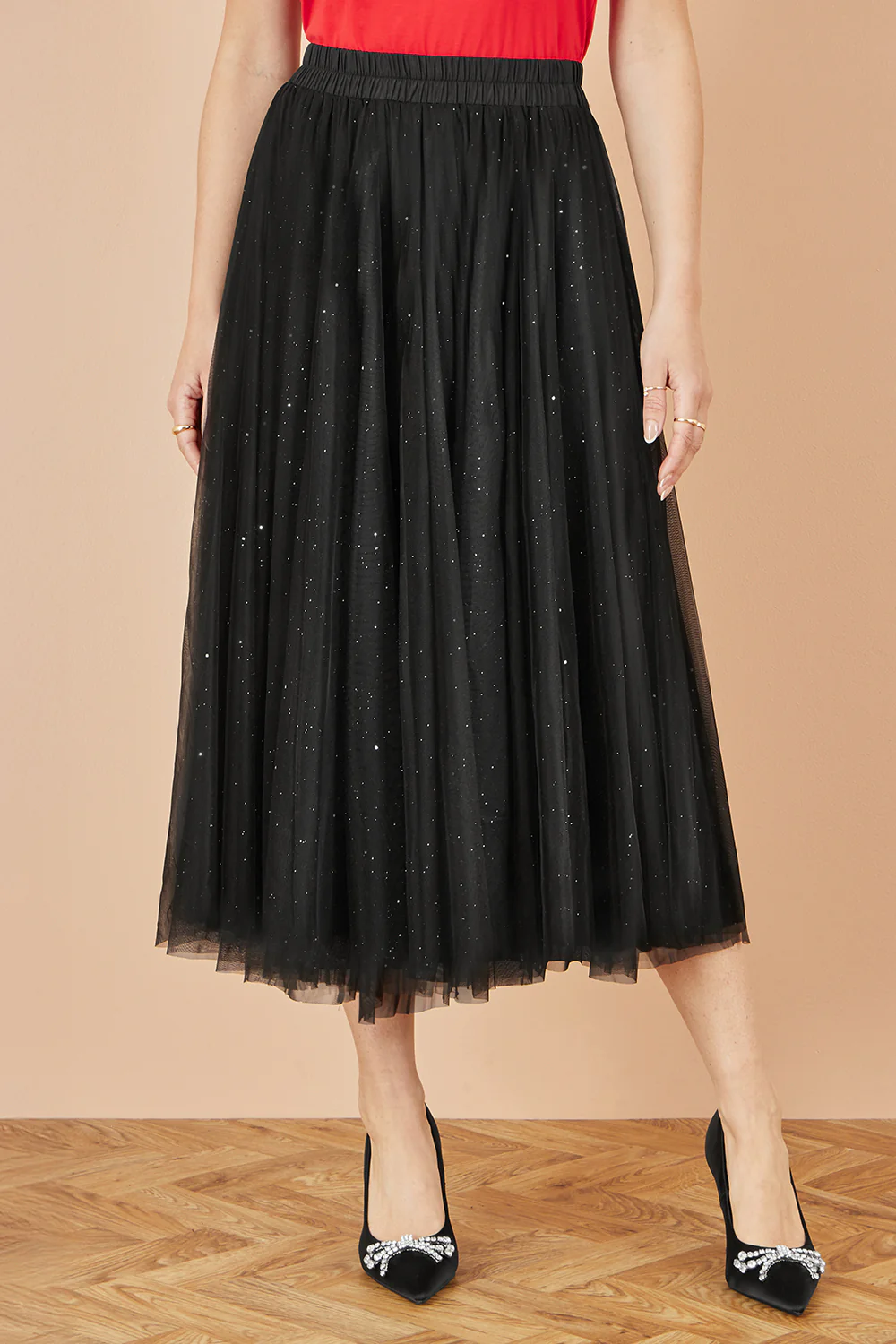 Yumi Black Sparkle Mesh Tulle Skirt - Image 4