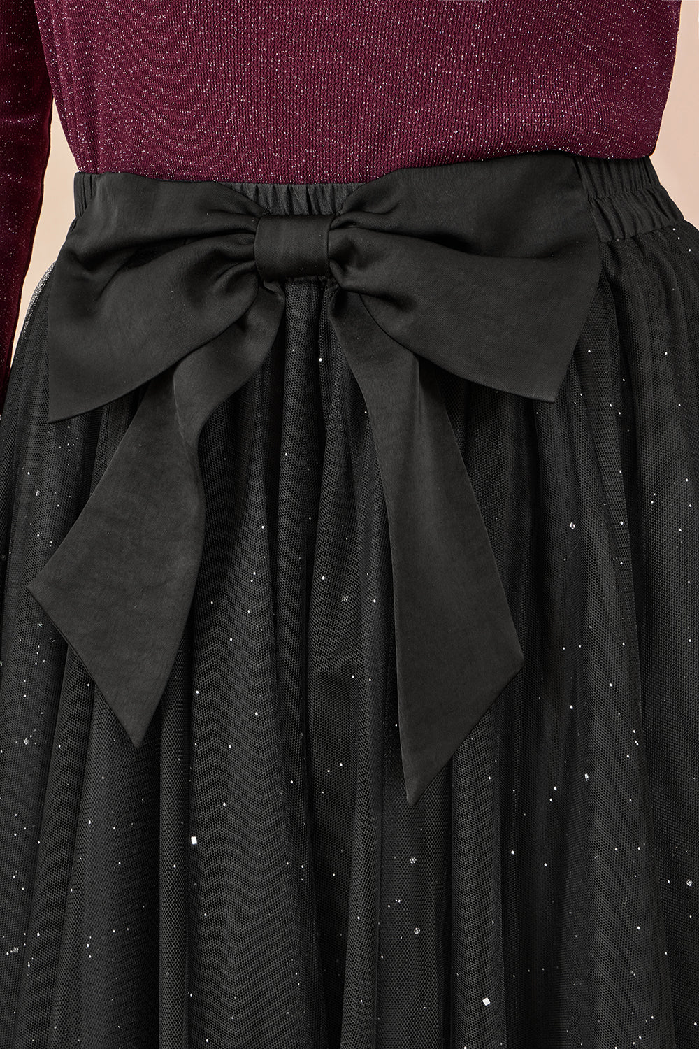 Yumi Black Sparkle Mesh Tulle Skirt With Satin Bow - Image 2