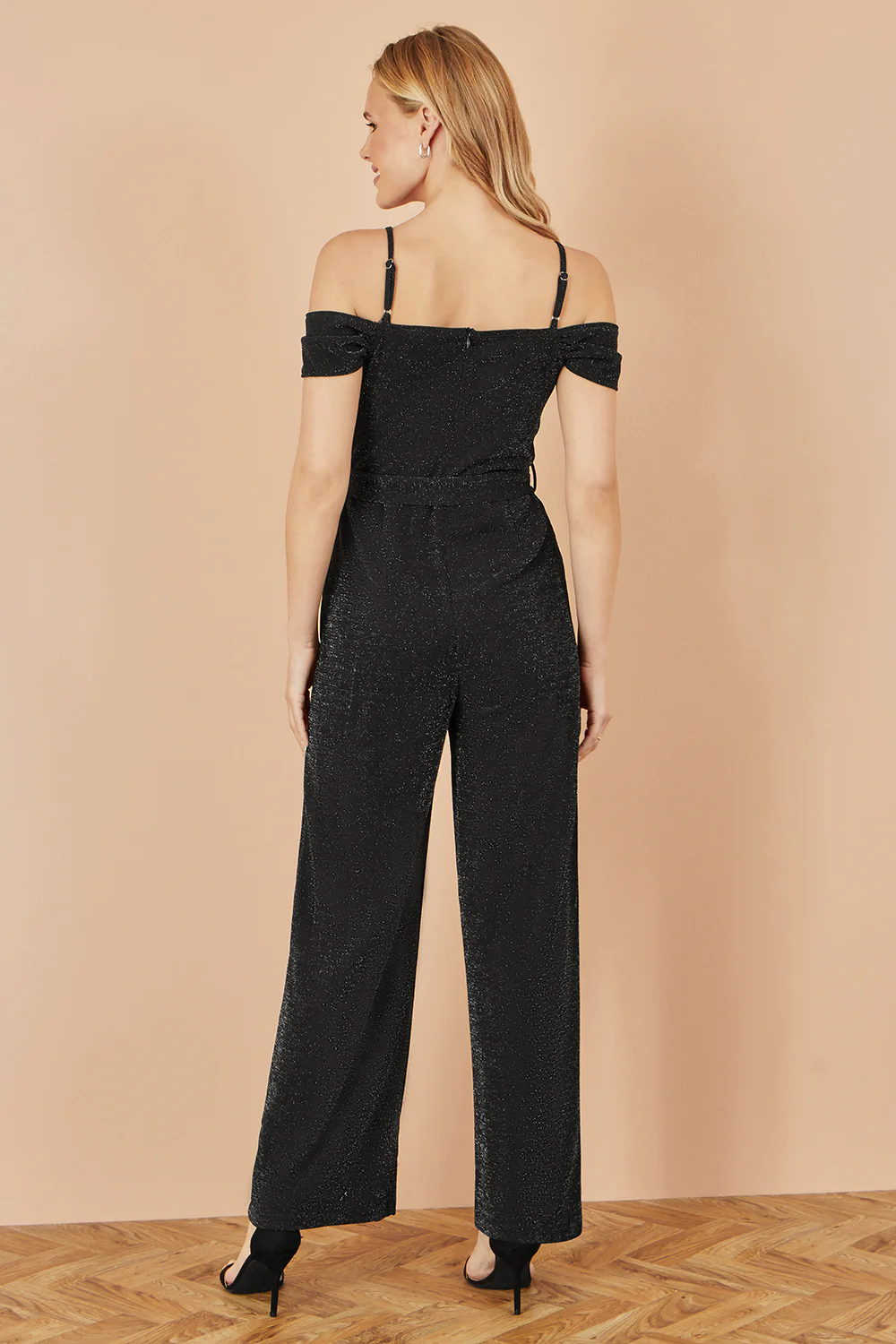 Yumi Black Sparkle Stretch Bardot Jumpsuit - Image 3