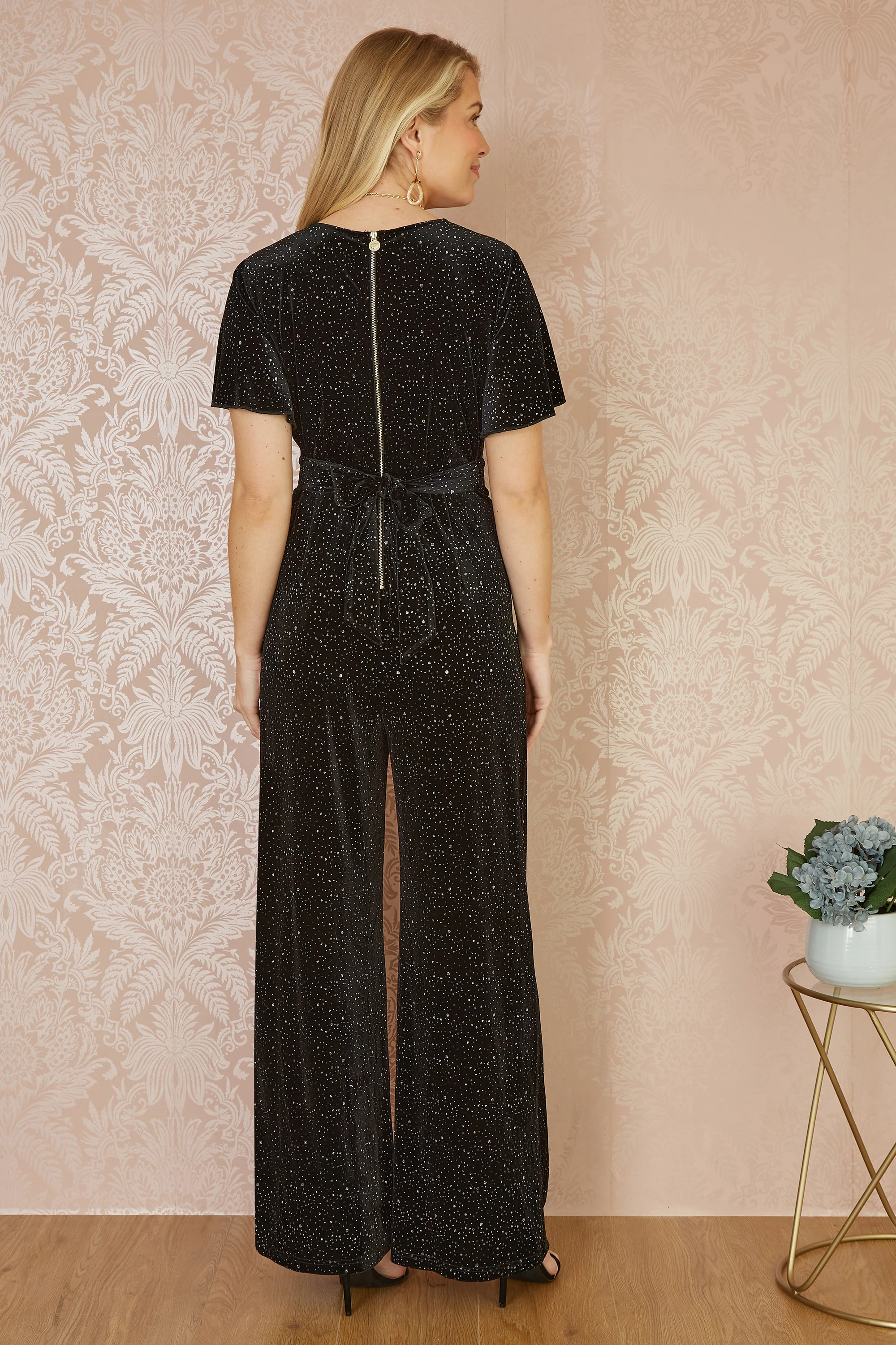 Yumi Black Sparkle Velvet Jumpsuit - Image 4