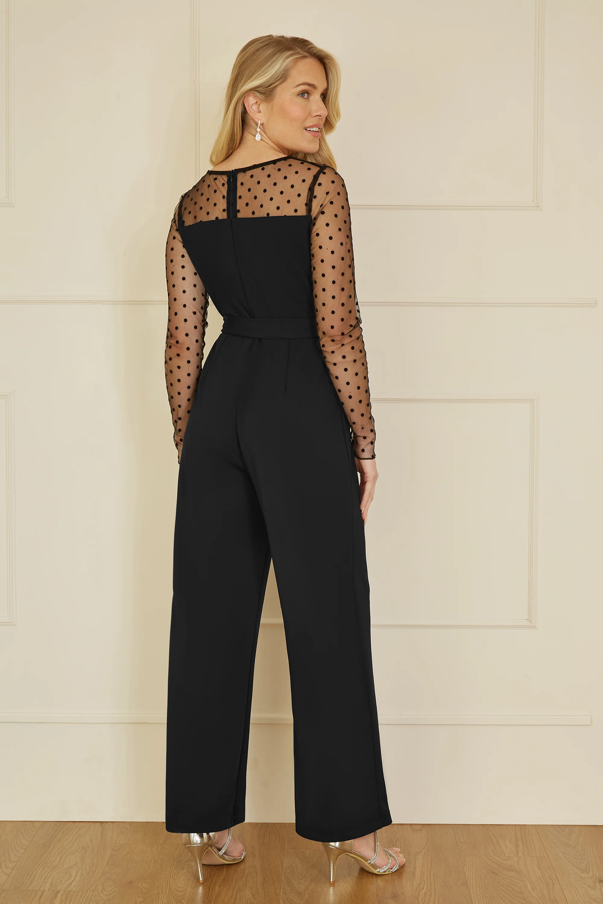 Yumi Black Spot Mesh Stretch Jumpsuit - Image 2
