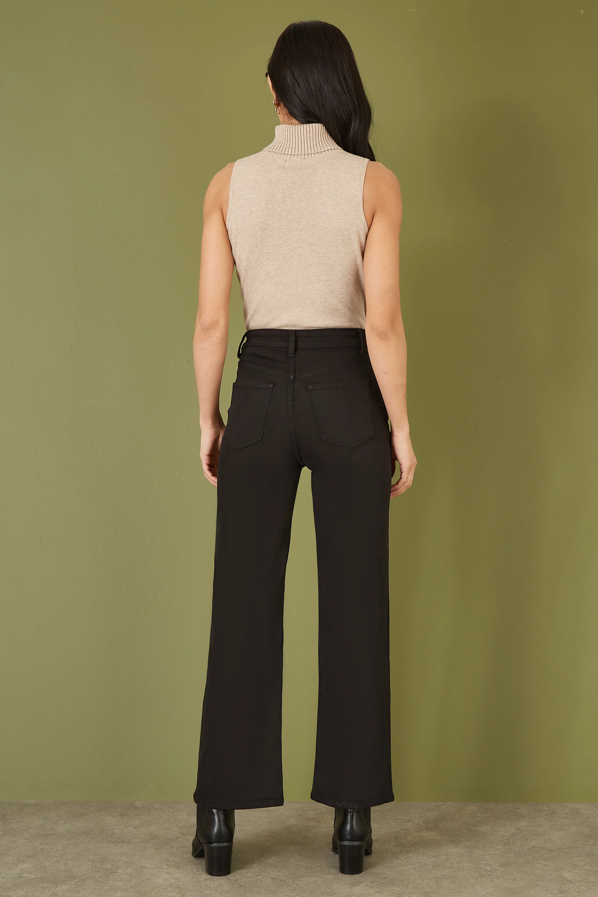 Yumi Black Stretch Canvas Wide Leg High Waist Jeans - Image 3