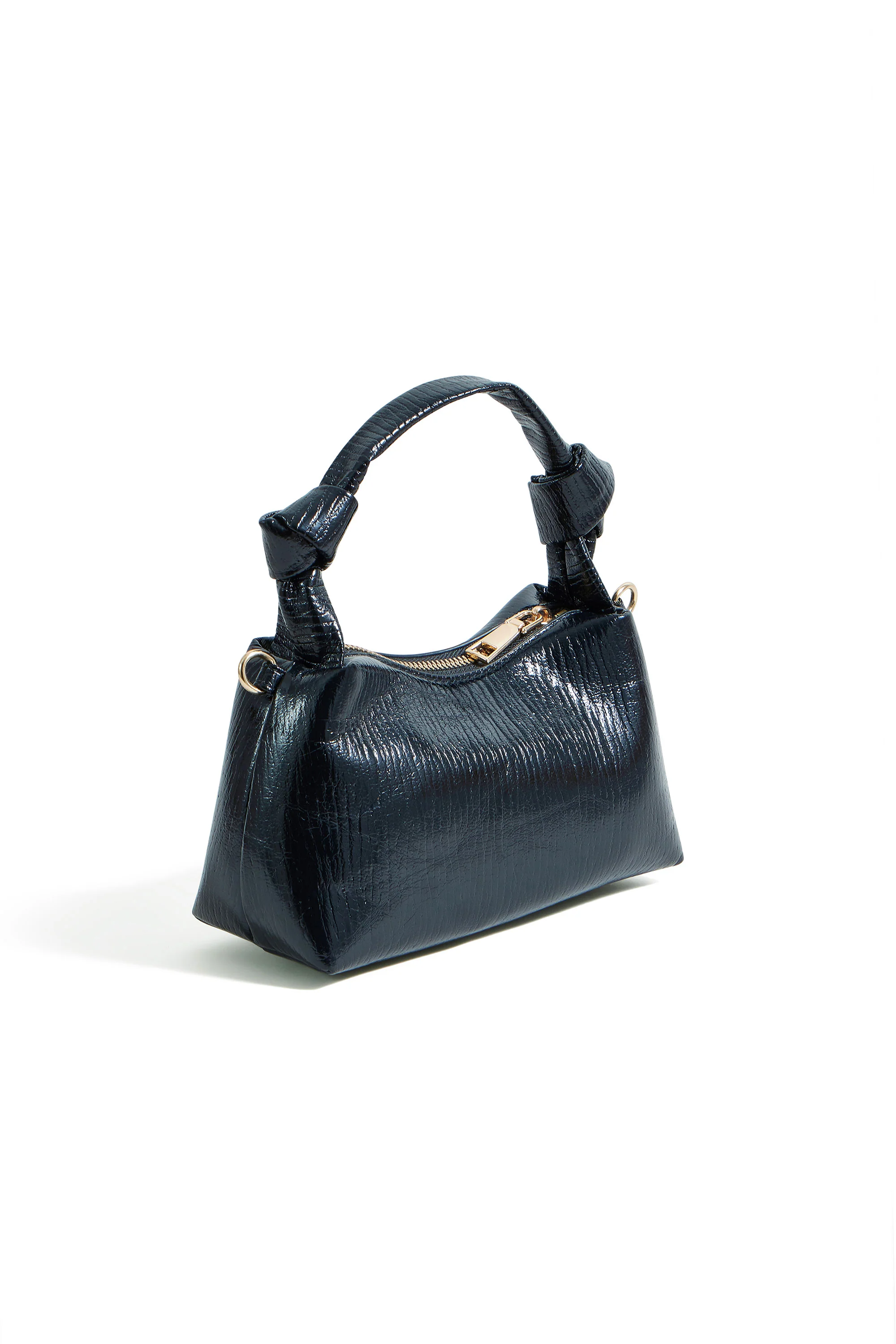 Yumi Black Textured Small Knot Handle Handbag - Image 3