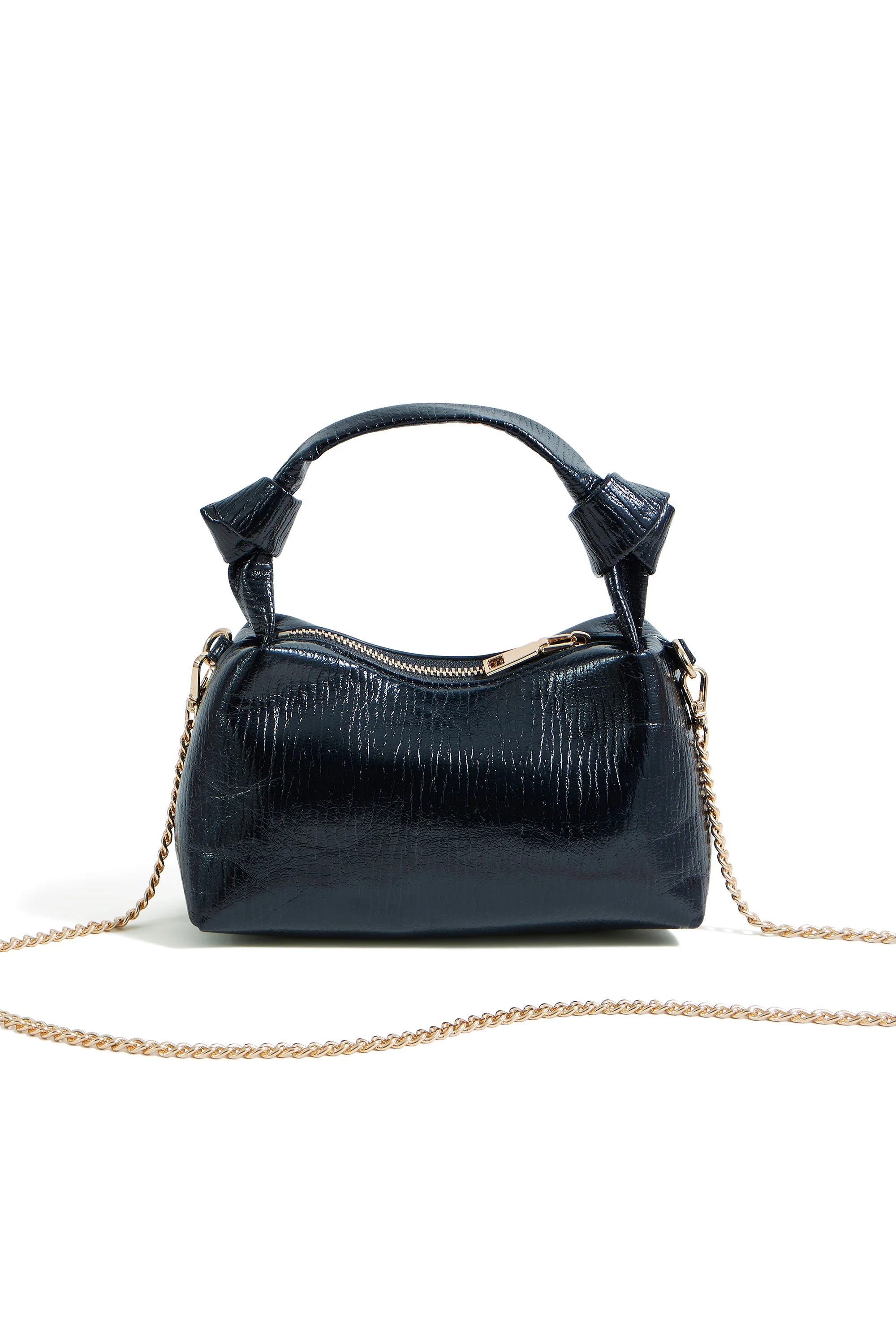 Yumi Black Textured Small Knot Handle Handbag - Image 4