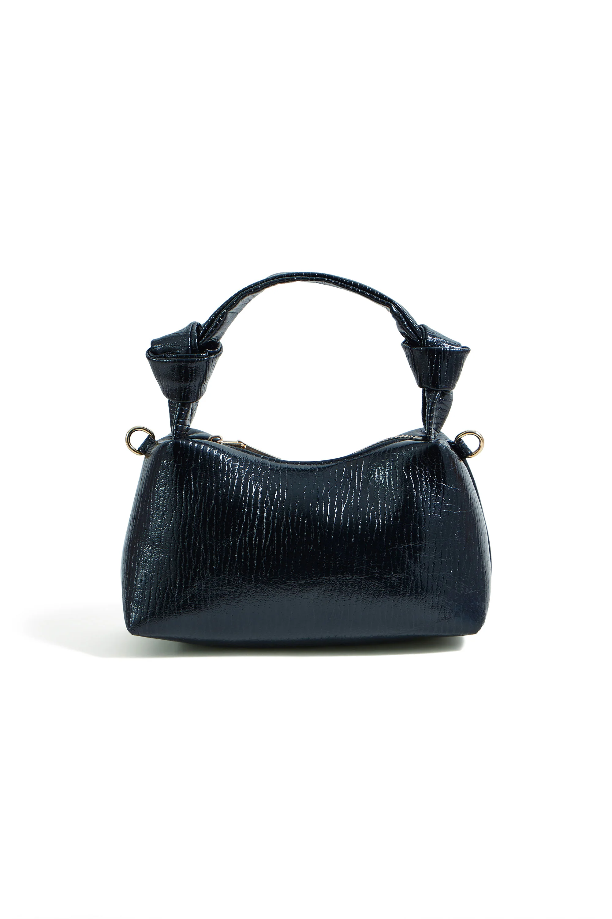 Yumi Black Textured Small Knot Handle Handbag - Image 5