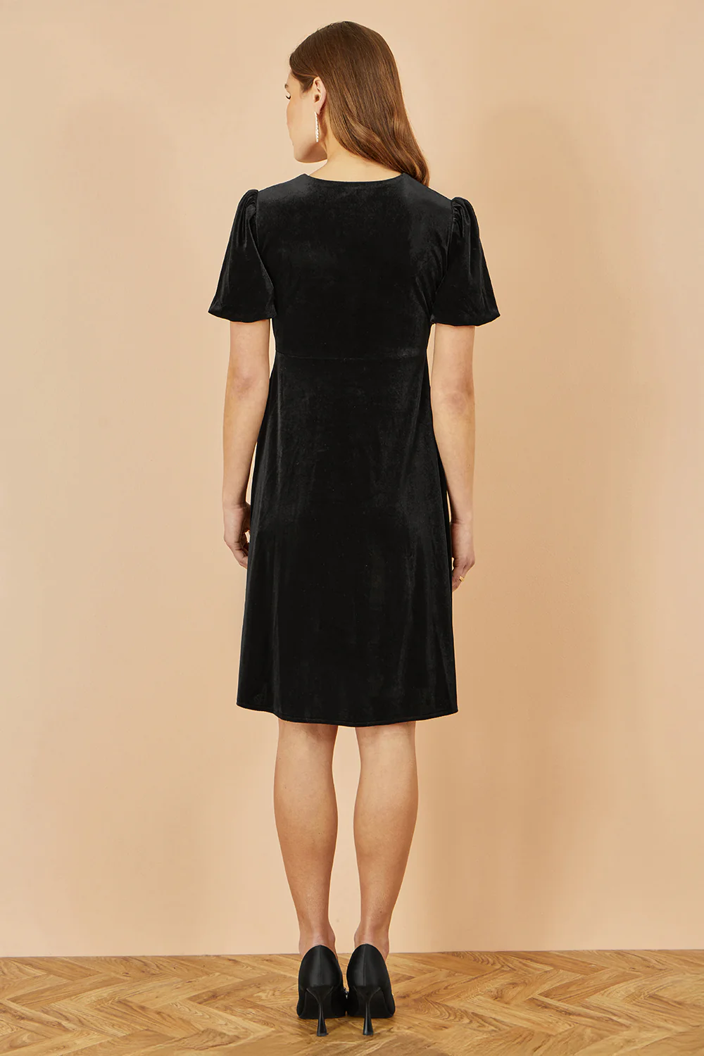 Yumi Black Velvet Skater Dress With Dimante Bow Detail - Image 4