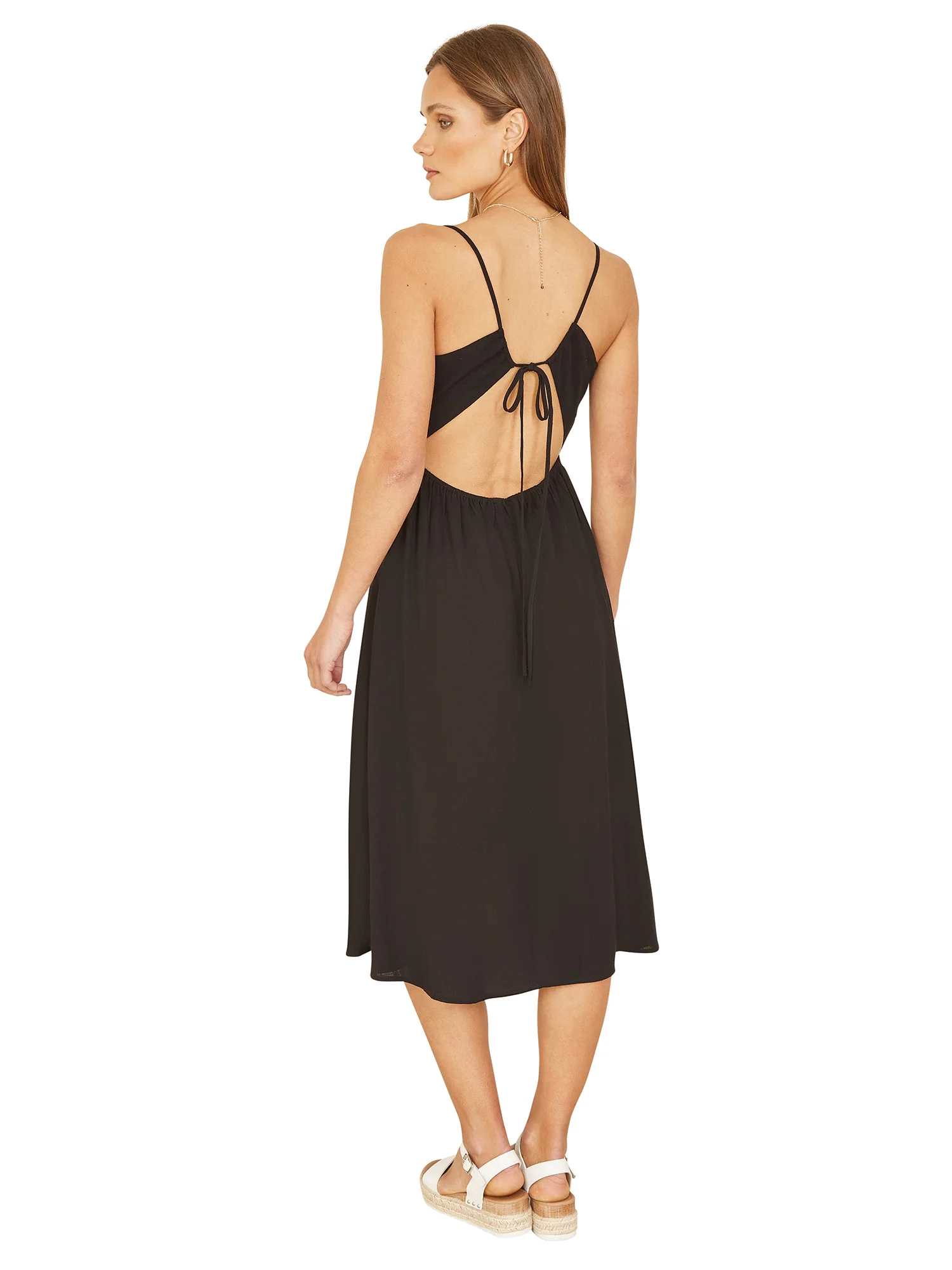 Yumi Black Viscose Tie Back Midi Sun Dress - Image 3