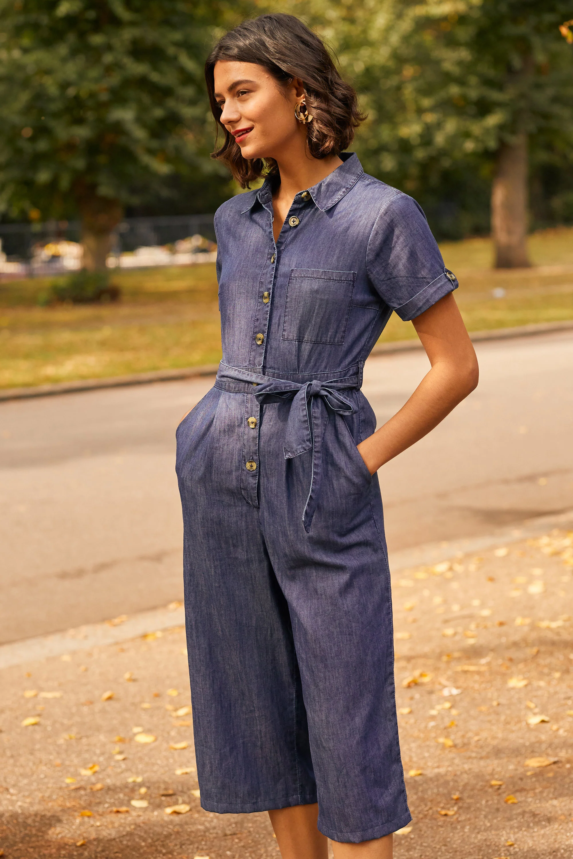 Yumi Blue Button Denim Jumpsuit - Image 2