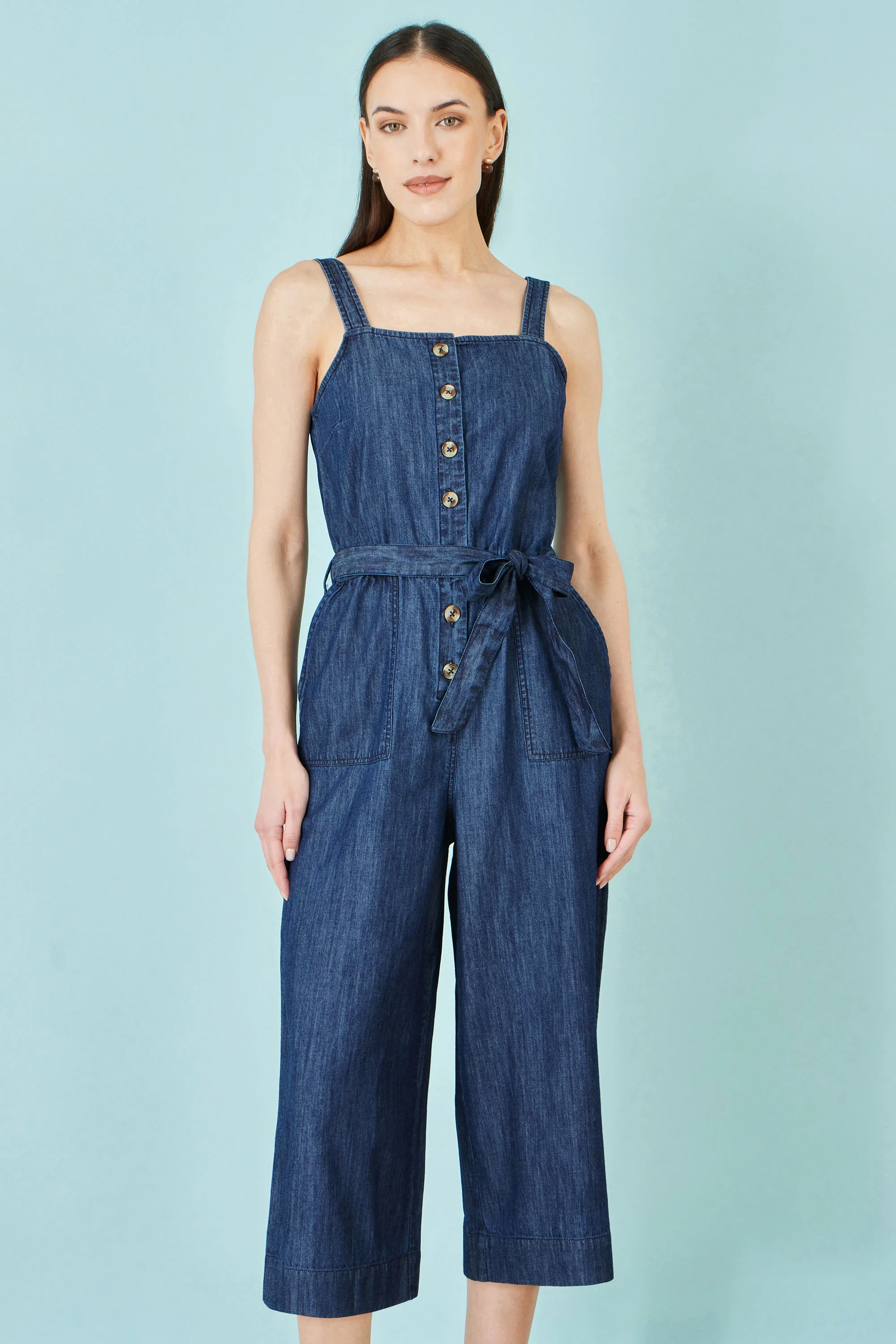 Yumi Blue Chambray Button Through Jumpsuit