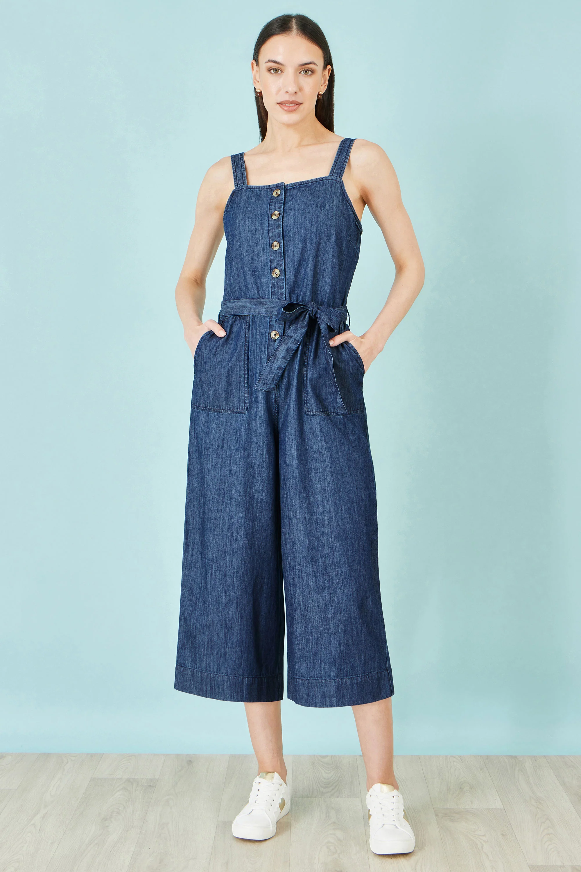 Yumi Blue Chambray Button Through Jumpsuit - Image 2