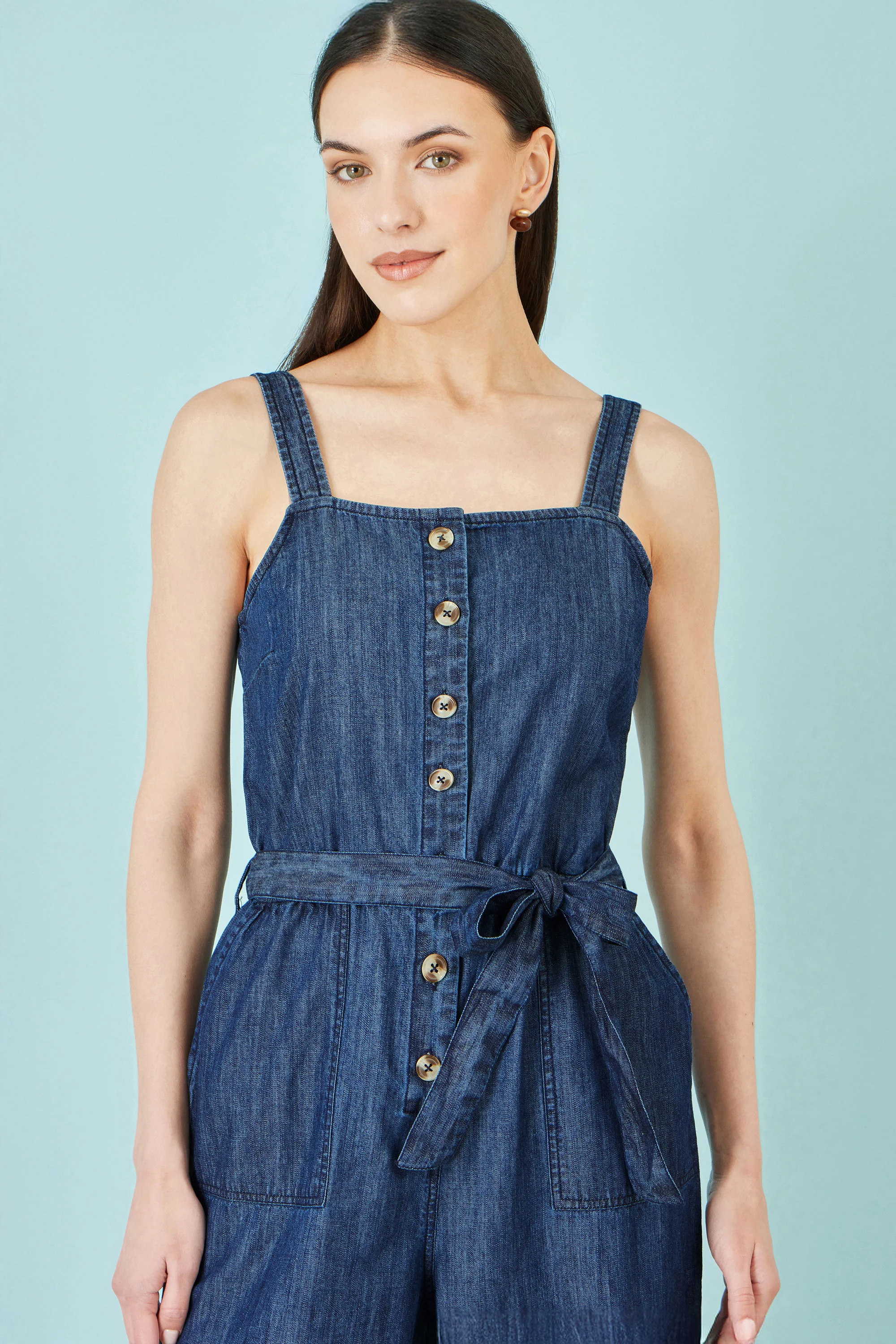 Yumi Blue Chambray Button Through Jumpsuit - Image 3