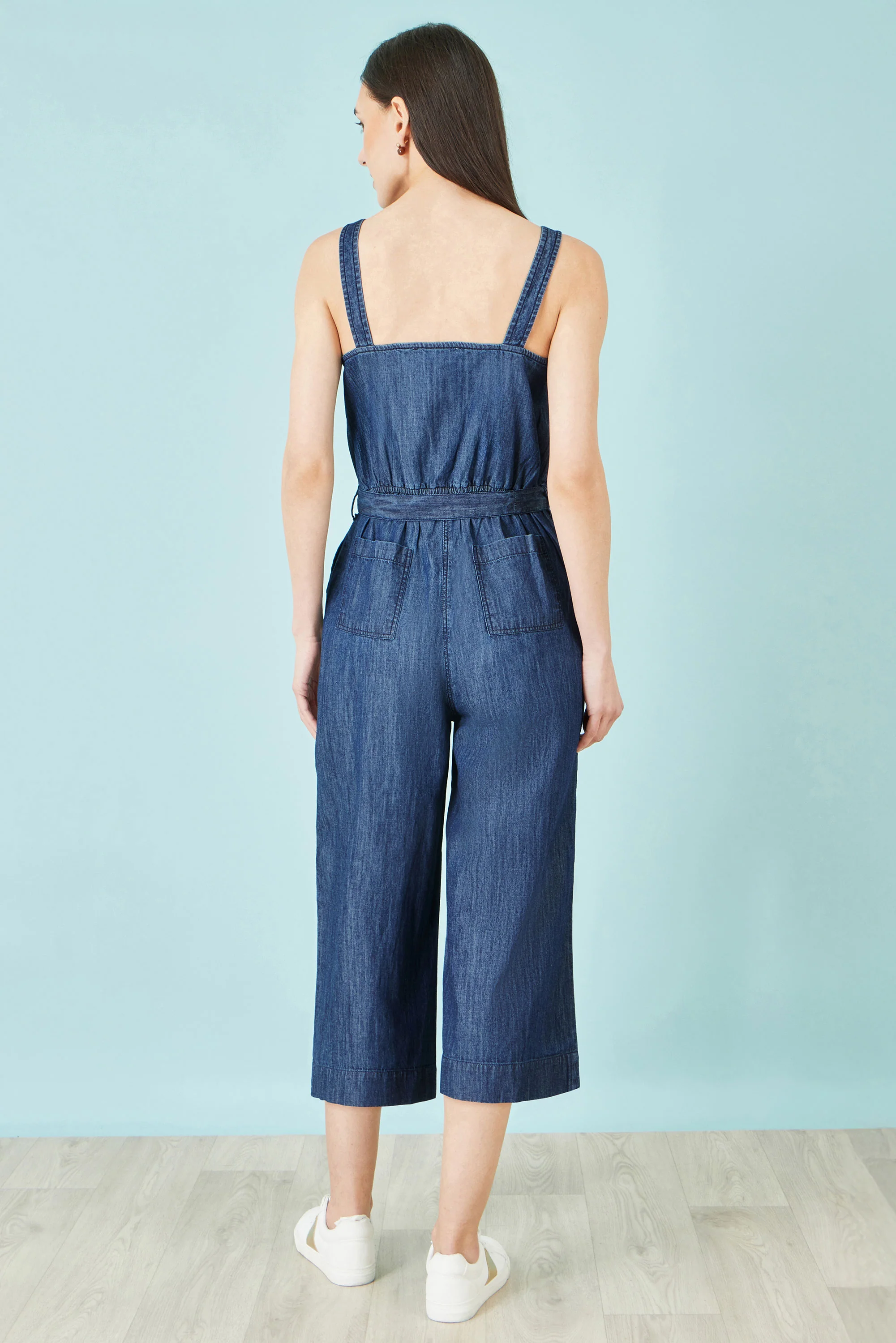 Yumi Blue Chambray Button Through Jumpsuit - Image 4