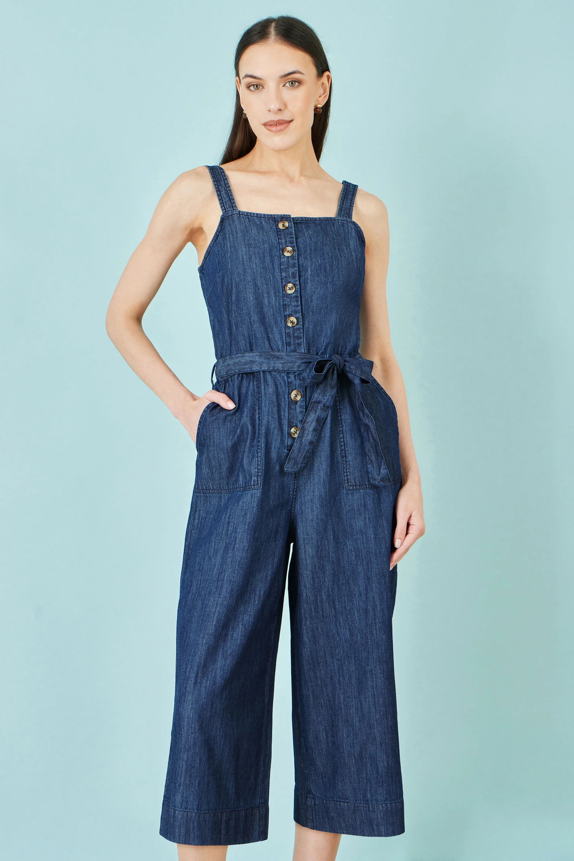 Yumi Blue Chambray Button Through Jumpsuit - Image 5