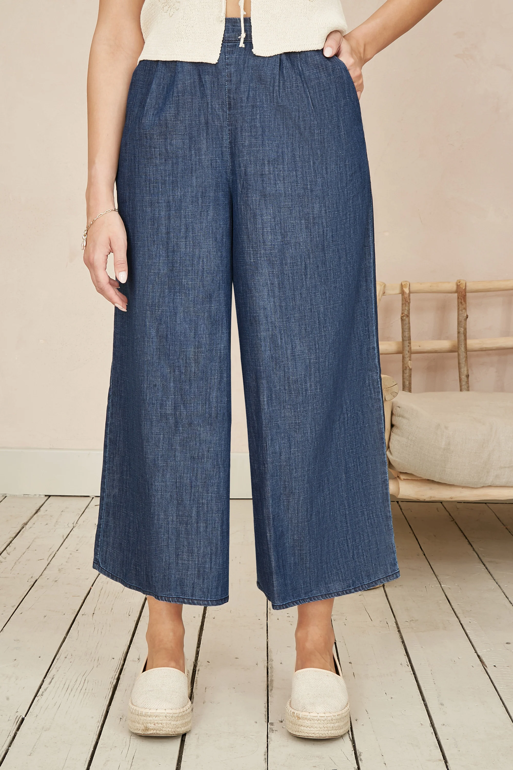Yumi Blue Chambray Denim Culottes - Image 2