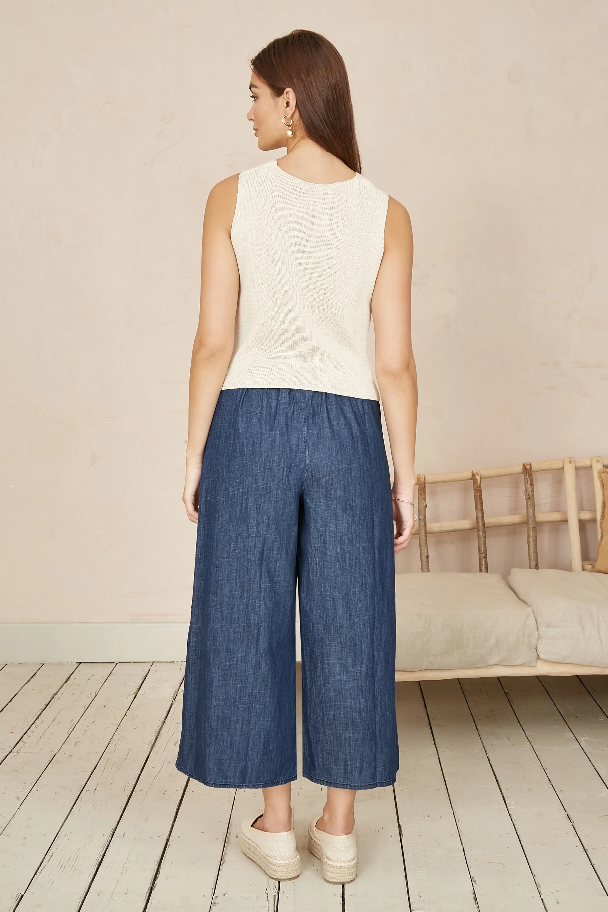 Yumi Blue Chambray Denim Culottes - Image 3