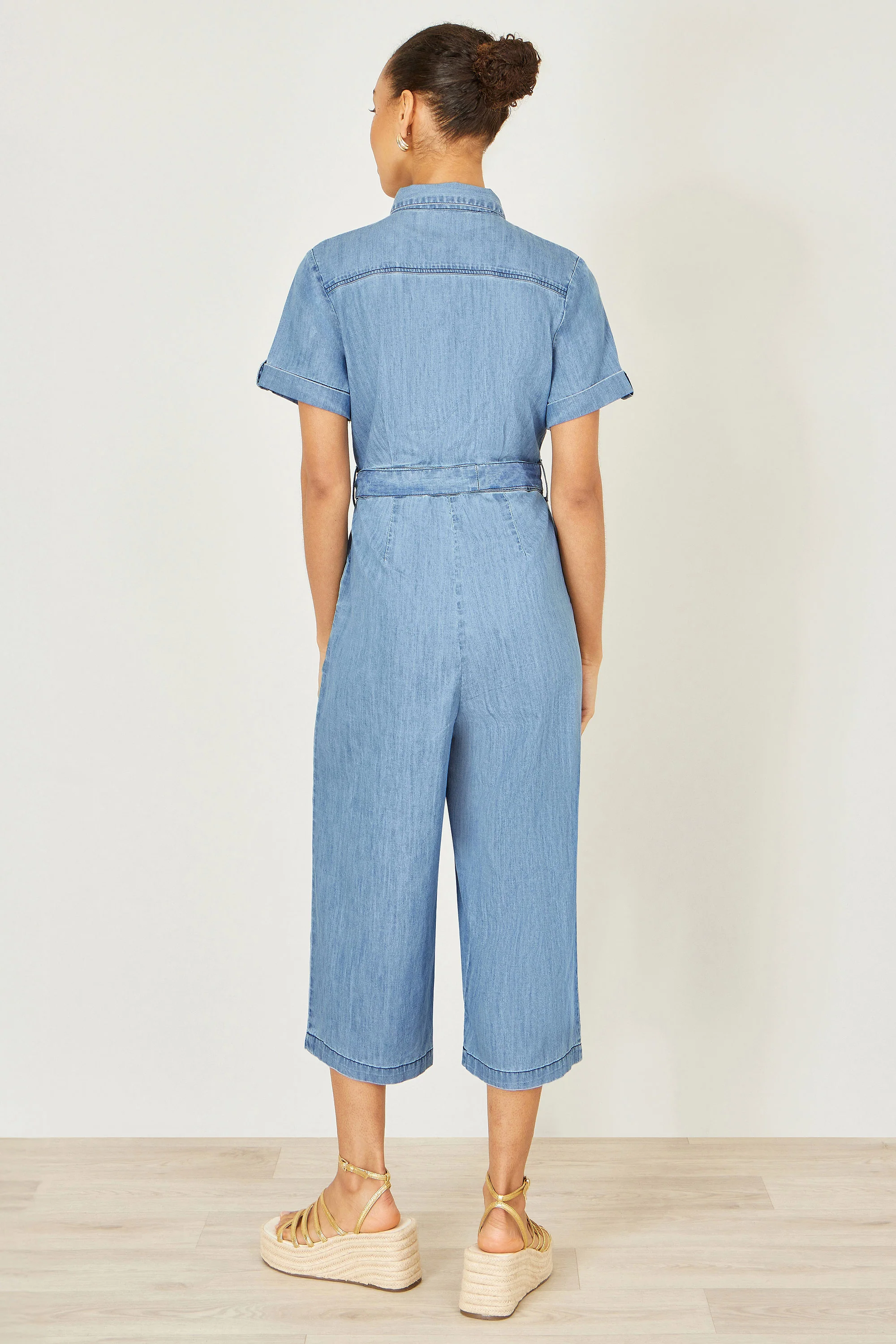Yumi Blue Chambray Light Denim Button Jumpsuit - Image 4