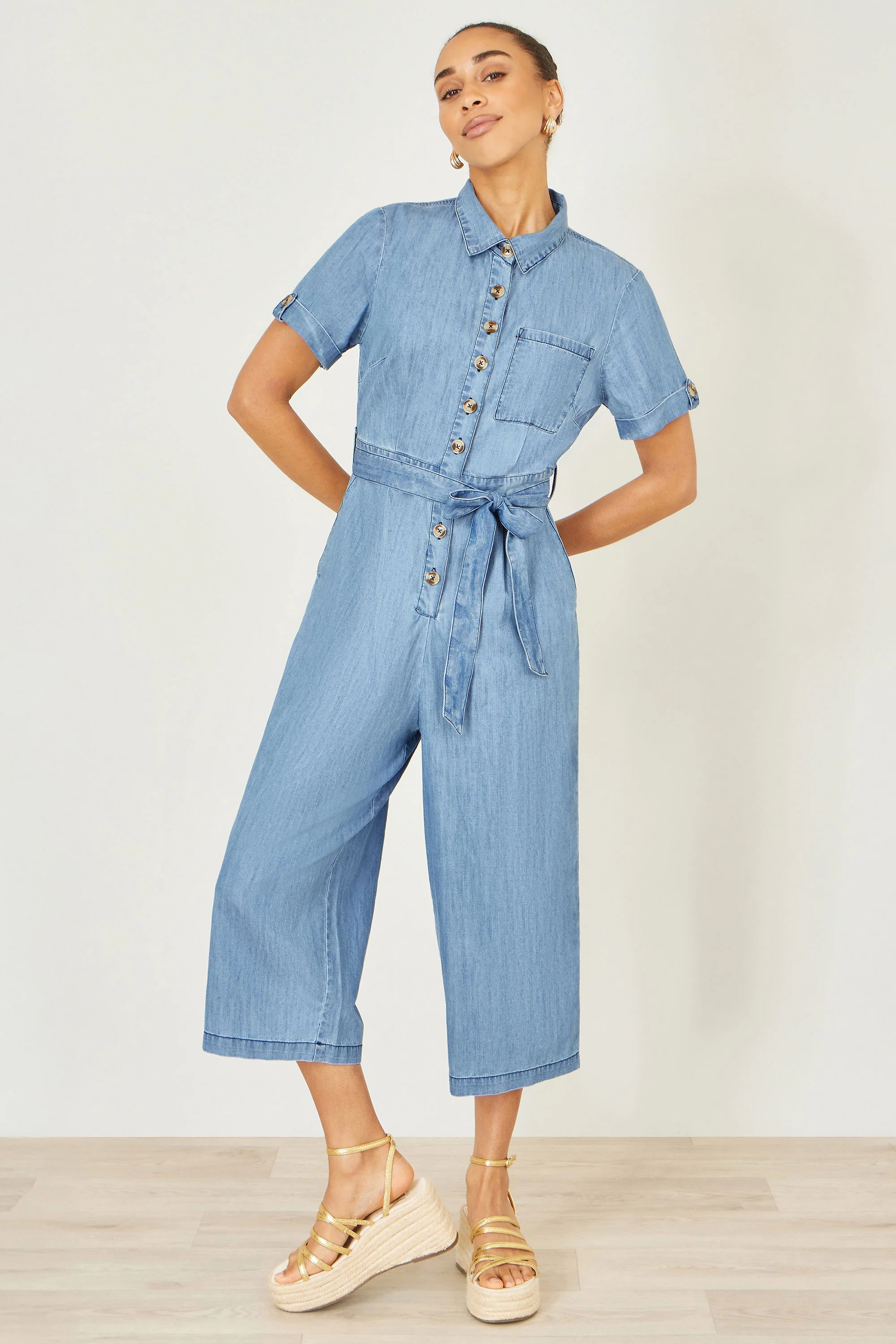 Yumi Blue Chambray Light Denim Button Jumpsuit - Image 5