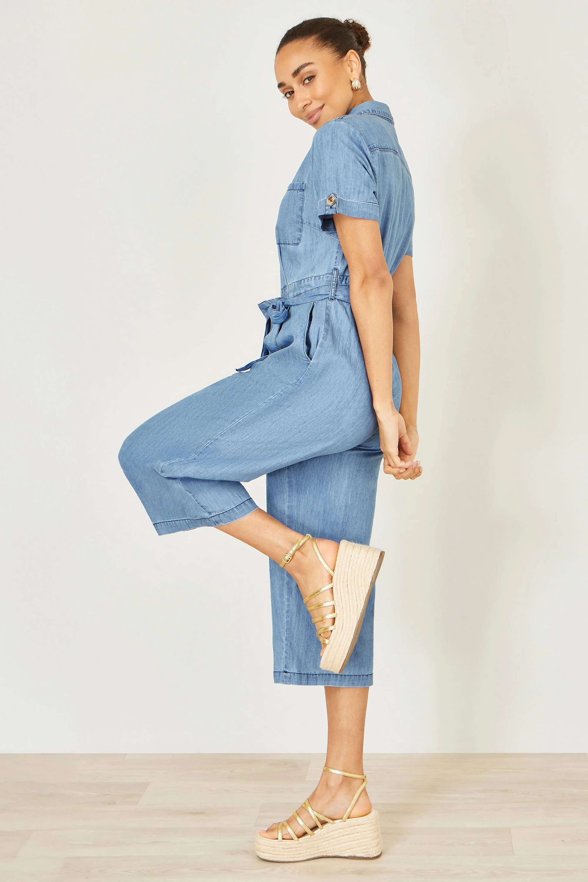 Yumi Blue Chambray Light Denim Button Jumpsuit - Image 6