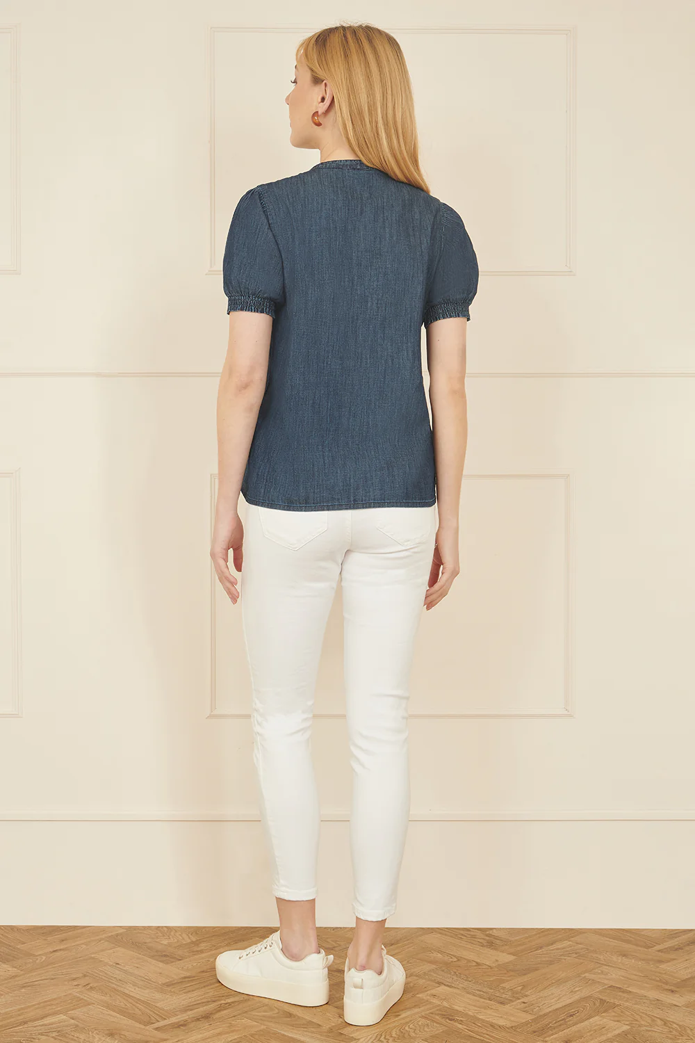 Yumi Blue Chambray Pleated Denim Shirt - Image 4
