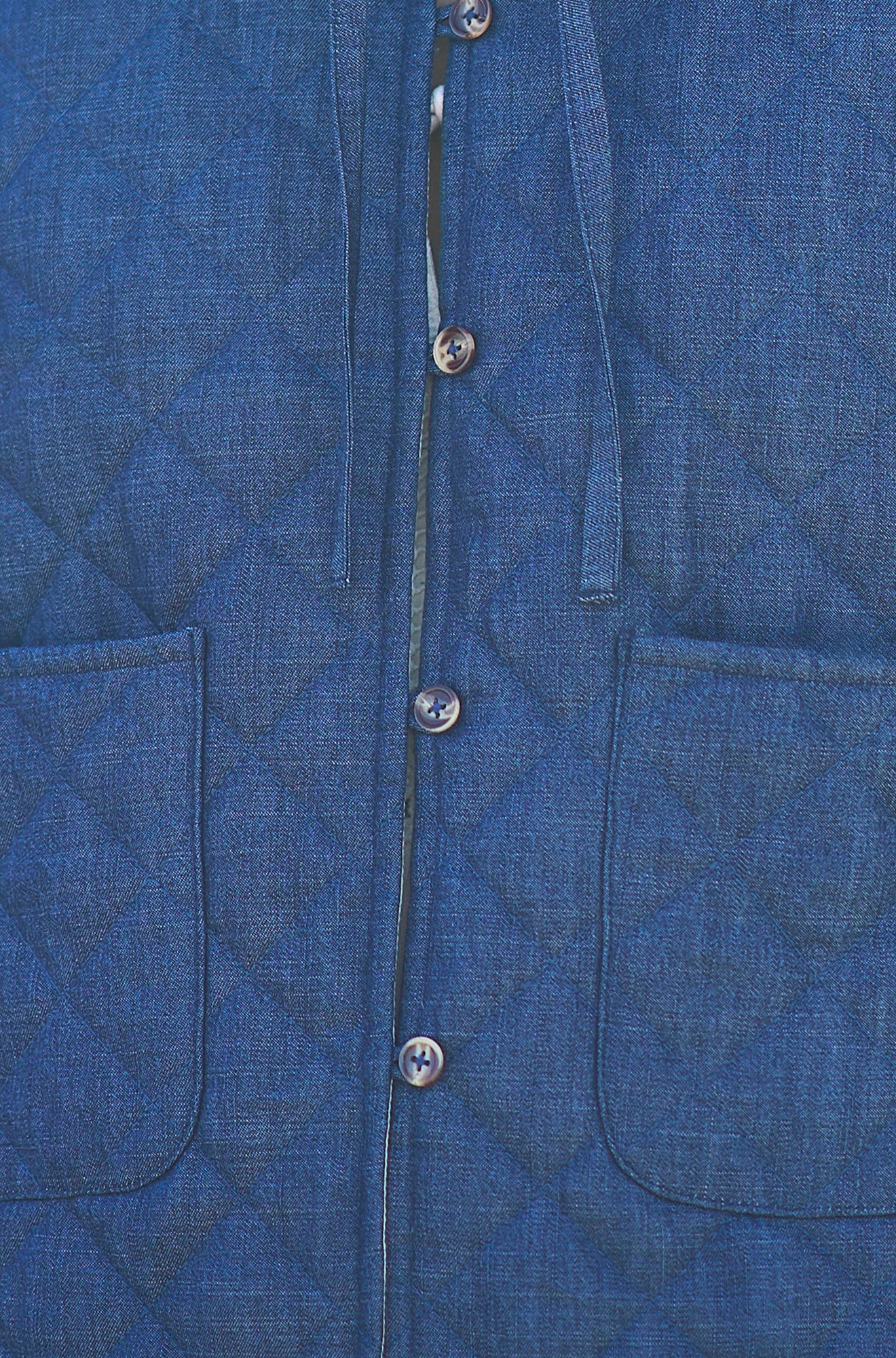 Yumi Blue Chambray Quilted Jacket With Cherry Lining - Image 9