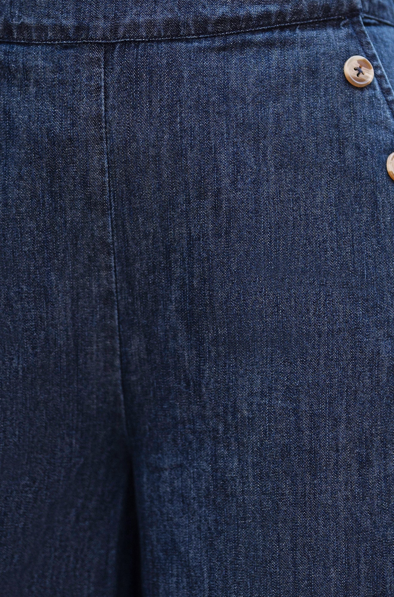 Yumi Blue Chambray Wide Leg Trousers With Button Details - Image 8