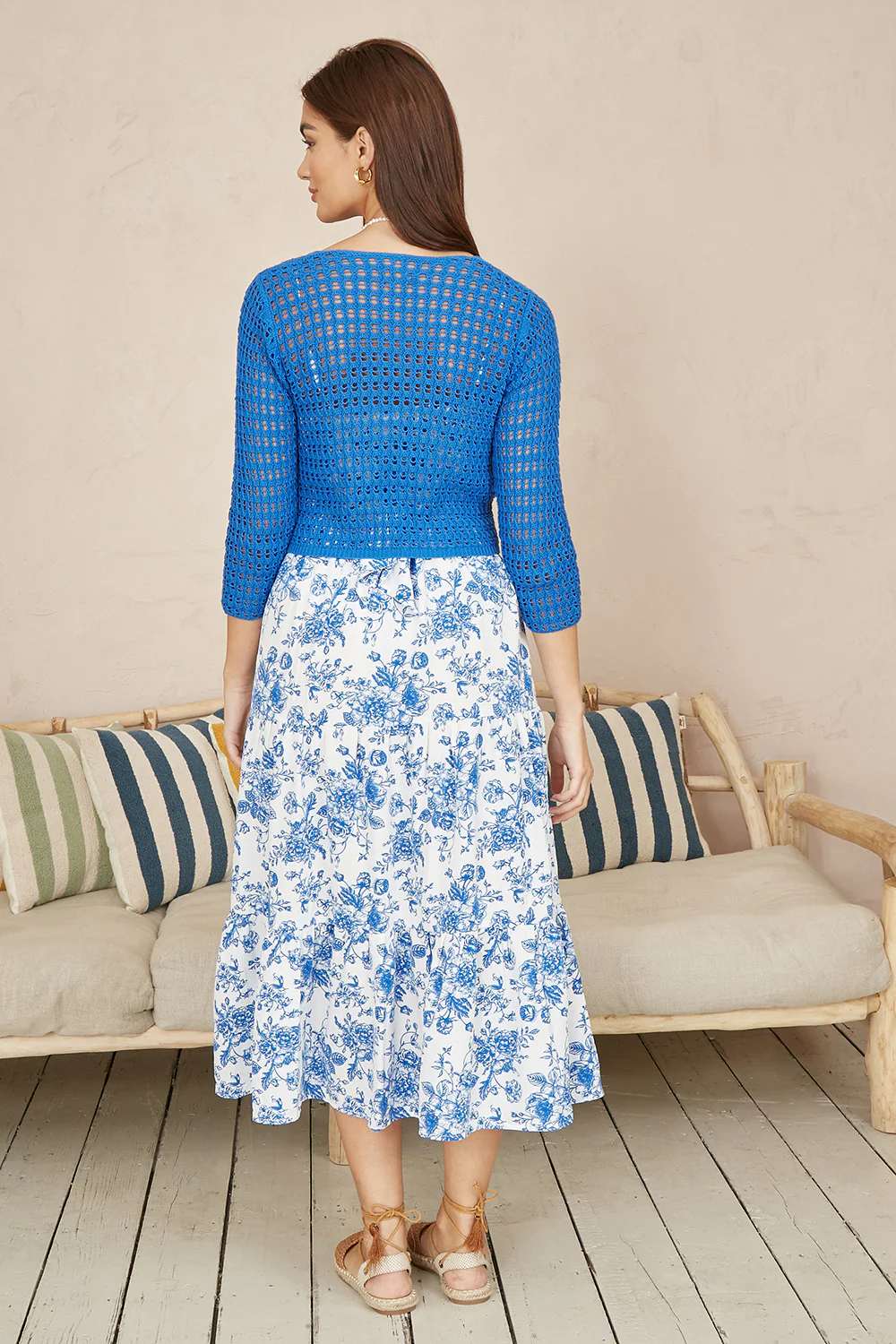 Yumi Blue Cotton Crochet Knitted Top - Image 3