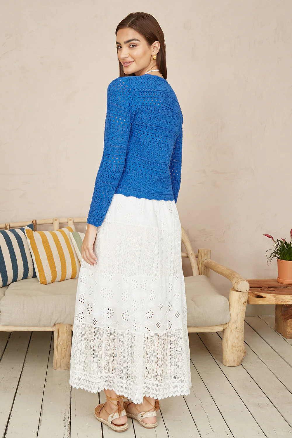 Yumi Blue Crochet Tie Front Cardigan - Image 3