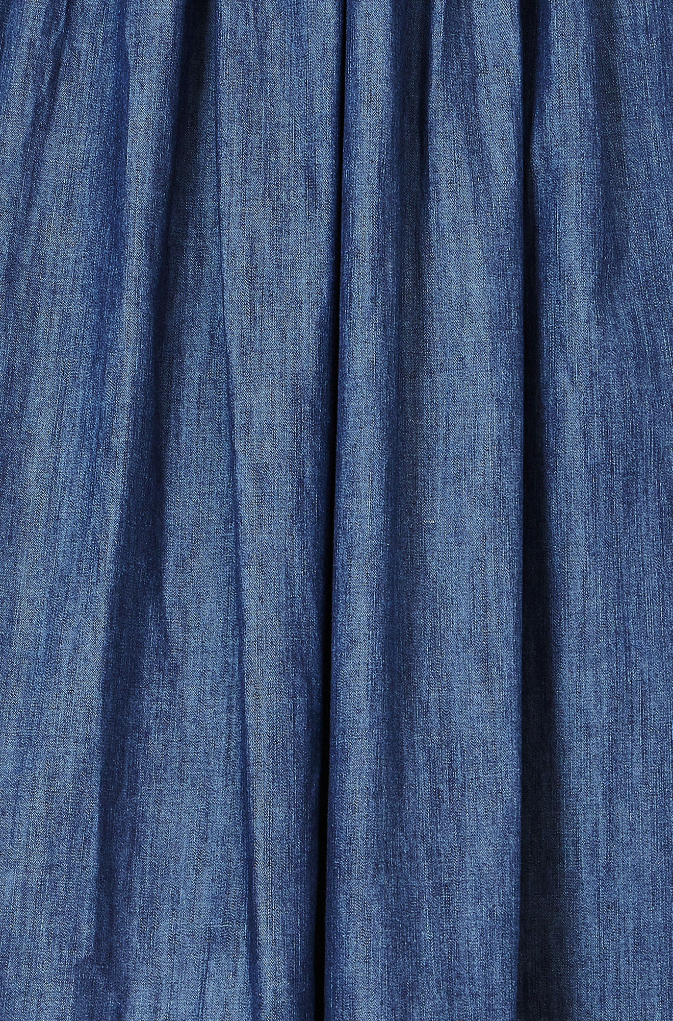 Yumi Blue Denim Chambray Gathered Midi Skirt - Image 5