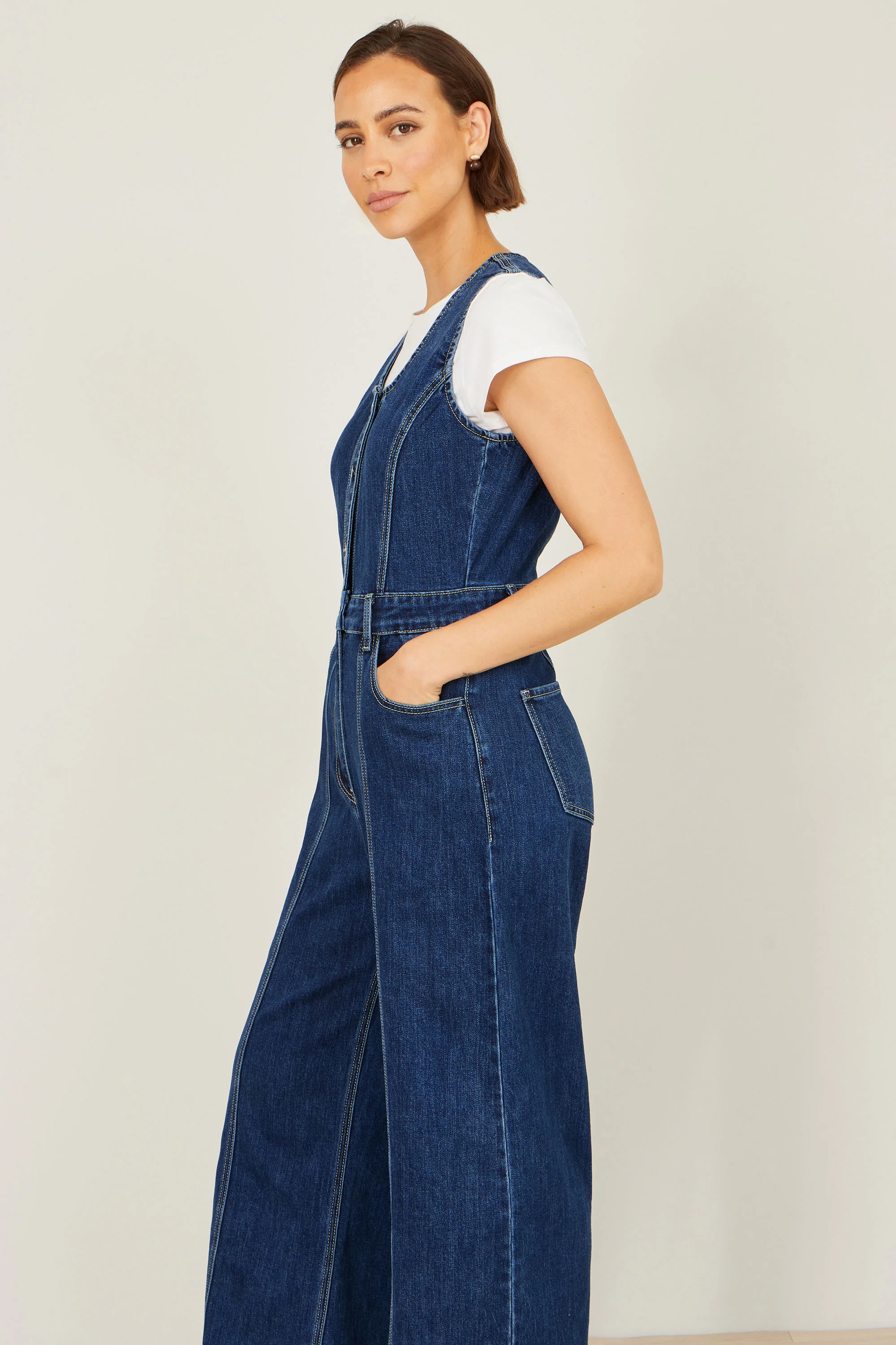 Yumi Blue Denim Stretch Fitted Jumpsuit - Image 3