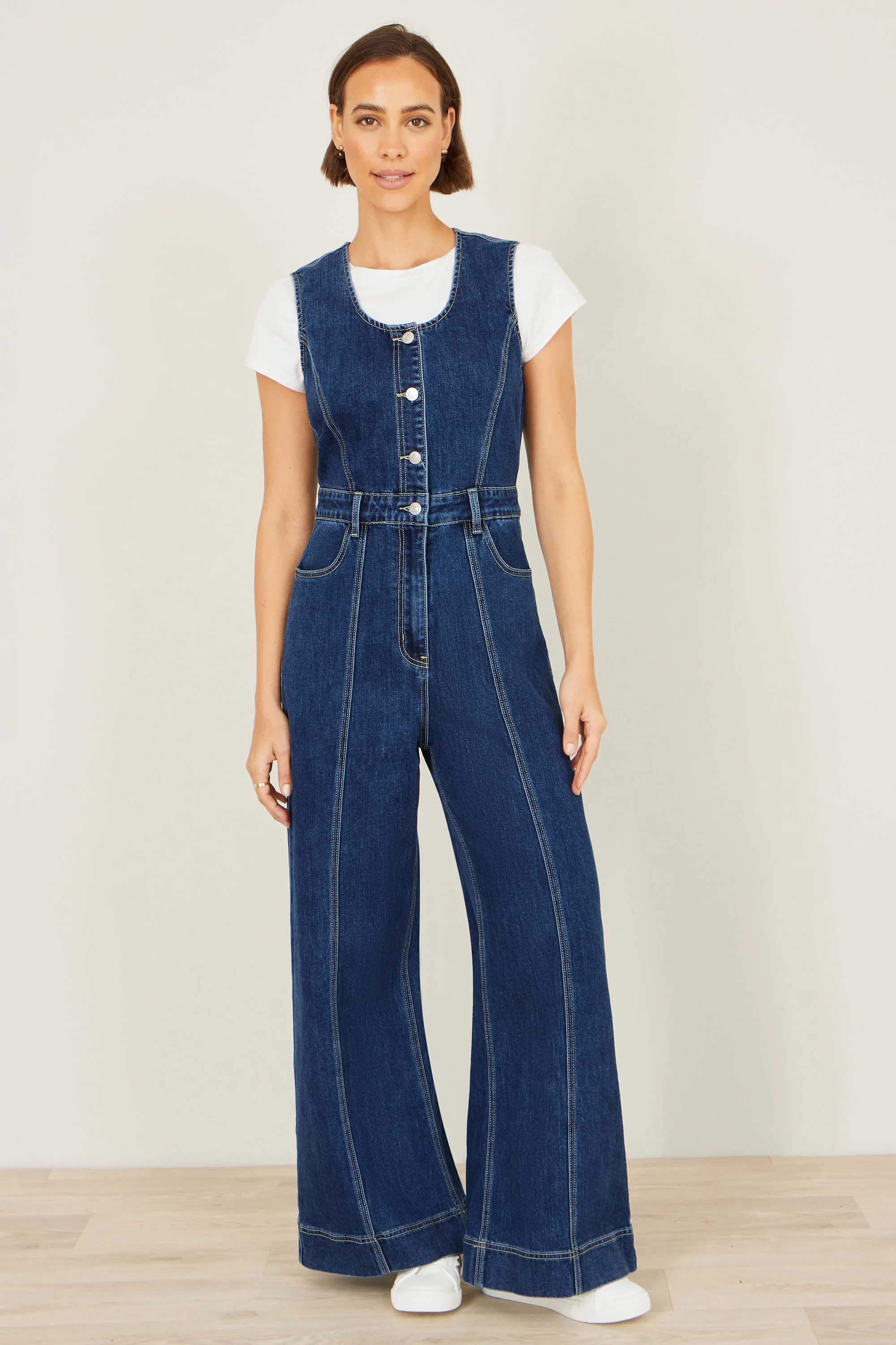 Yumi Blue Denim Stretch Fitted Jumpsuit - Image 4