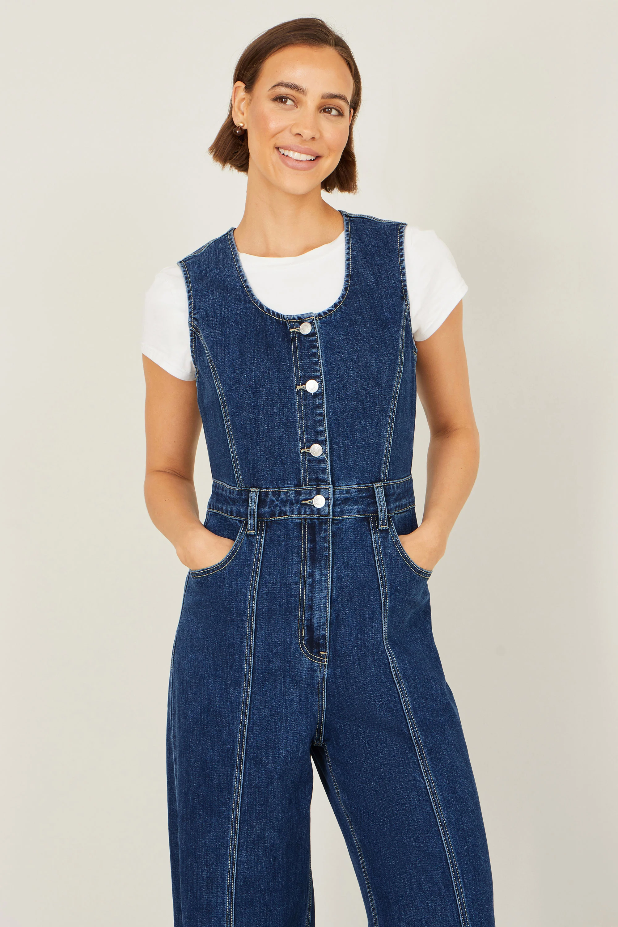Yumi Blue Denim Stretch Fitted Jumpsuit - Image 6