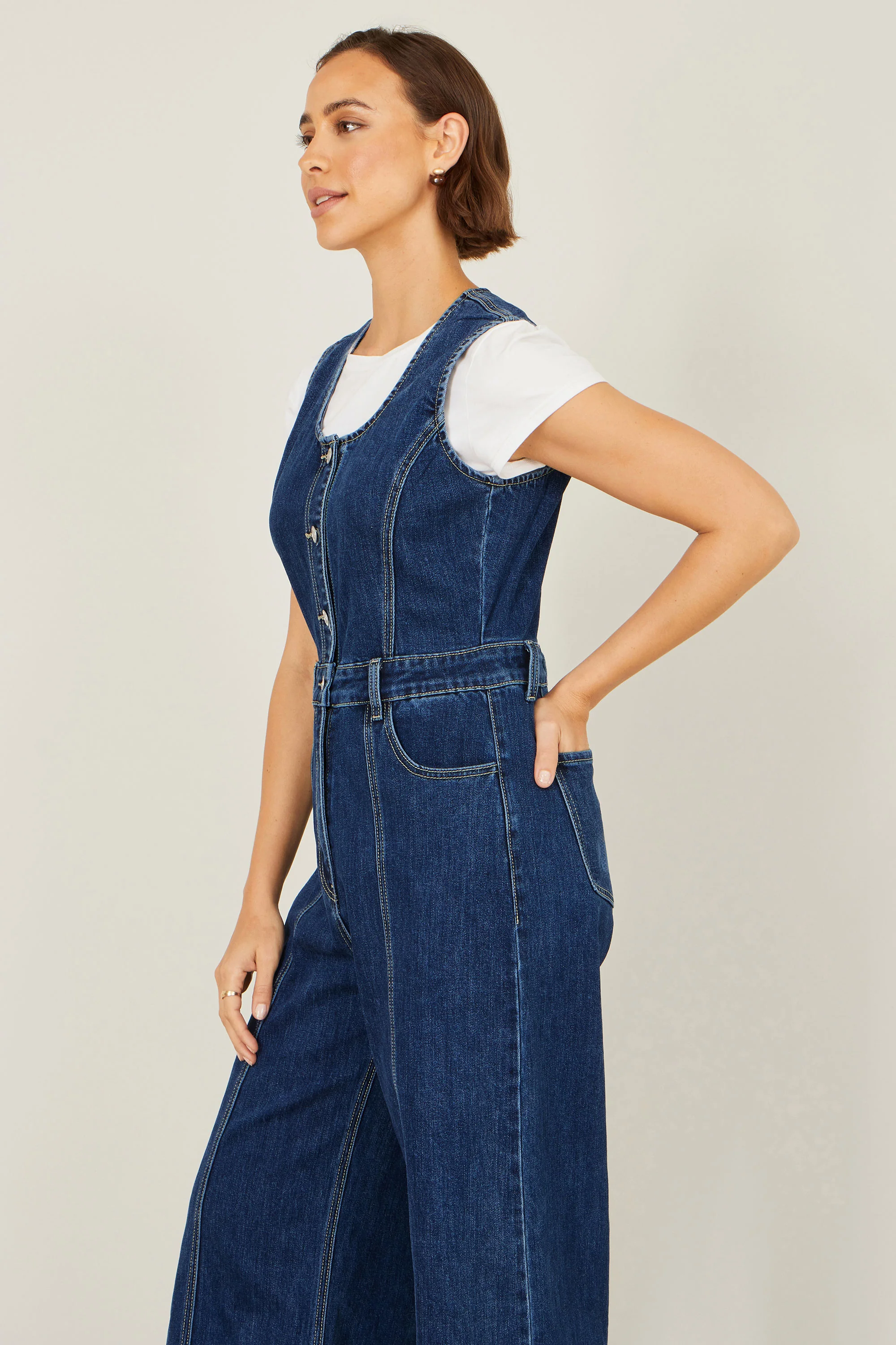 Yumi Blue Denim Stretch Fitted Jumpsuit - Image 7