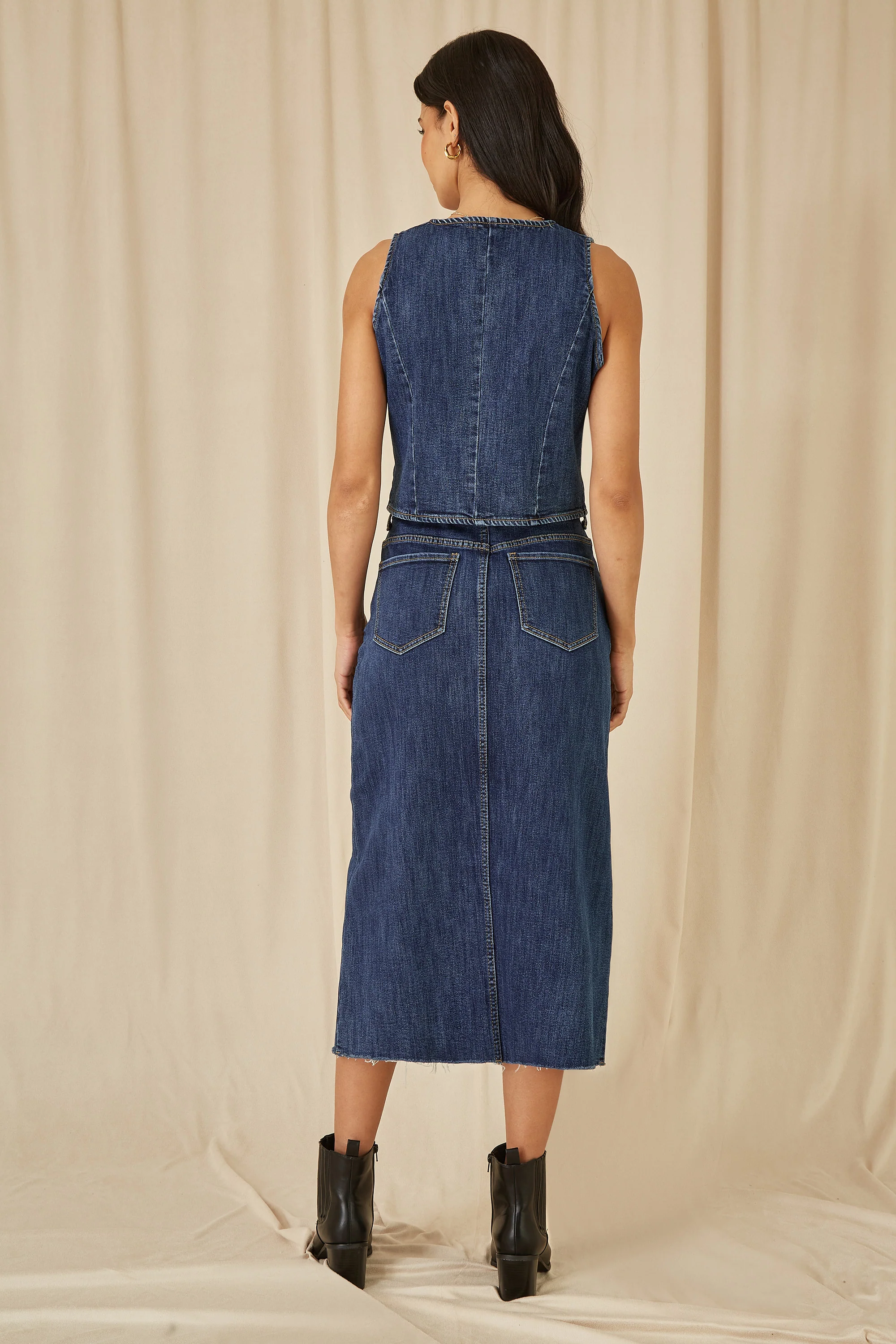 Yumi Blue Denim Stretch Waistcoat - Image 3