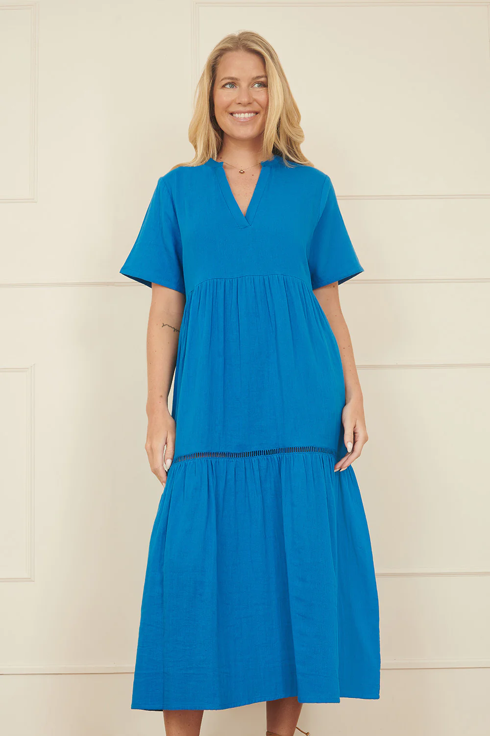 Yumi Blue Double Cotton Long Kaftan - Image 2