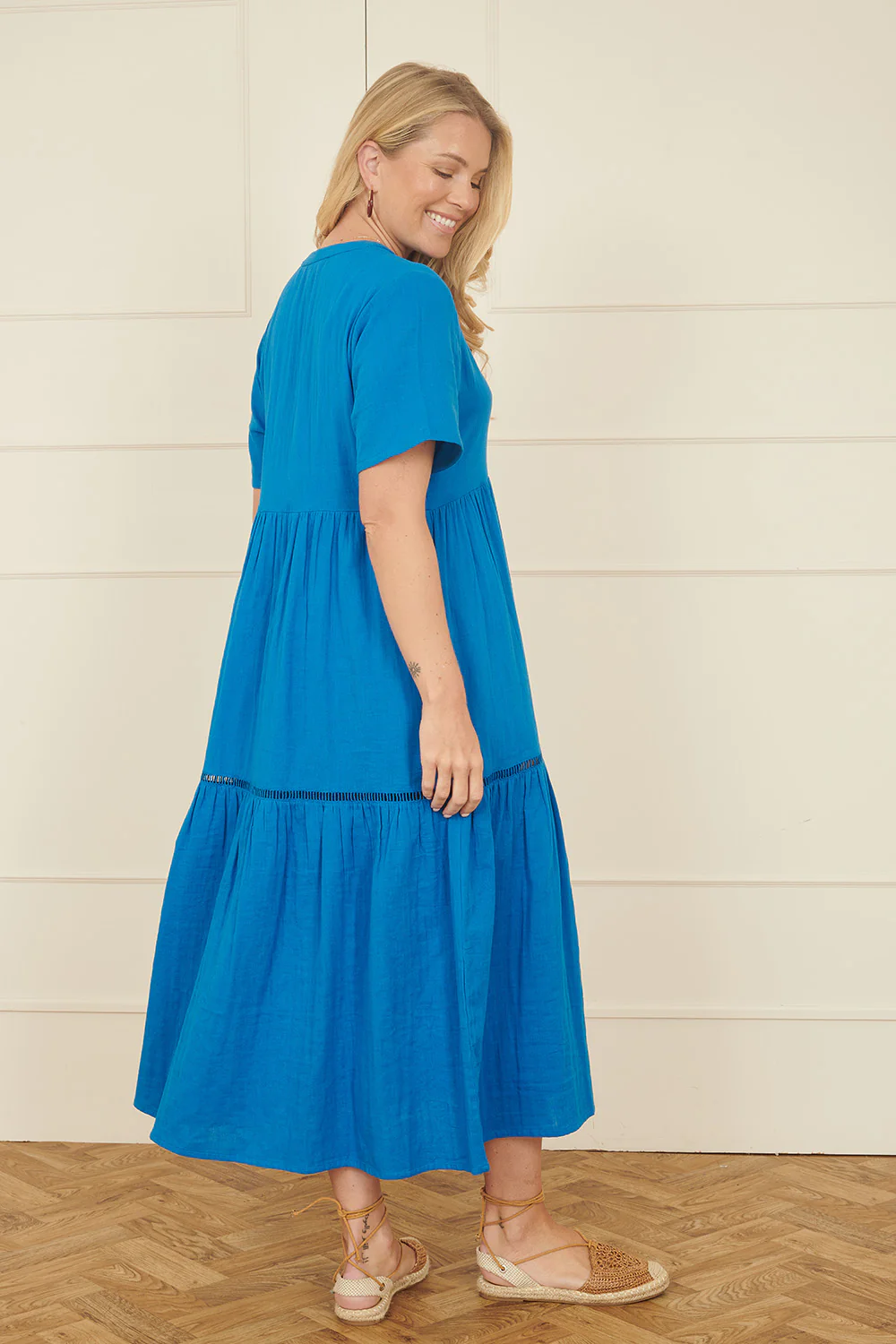 Yumi Blue Double Cotton Long Kaftan - Image 3