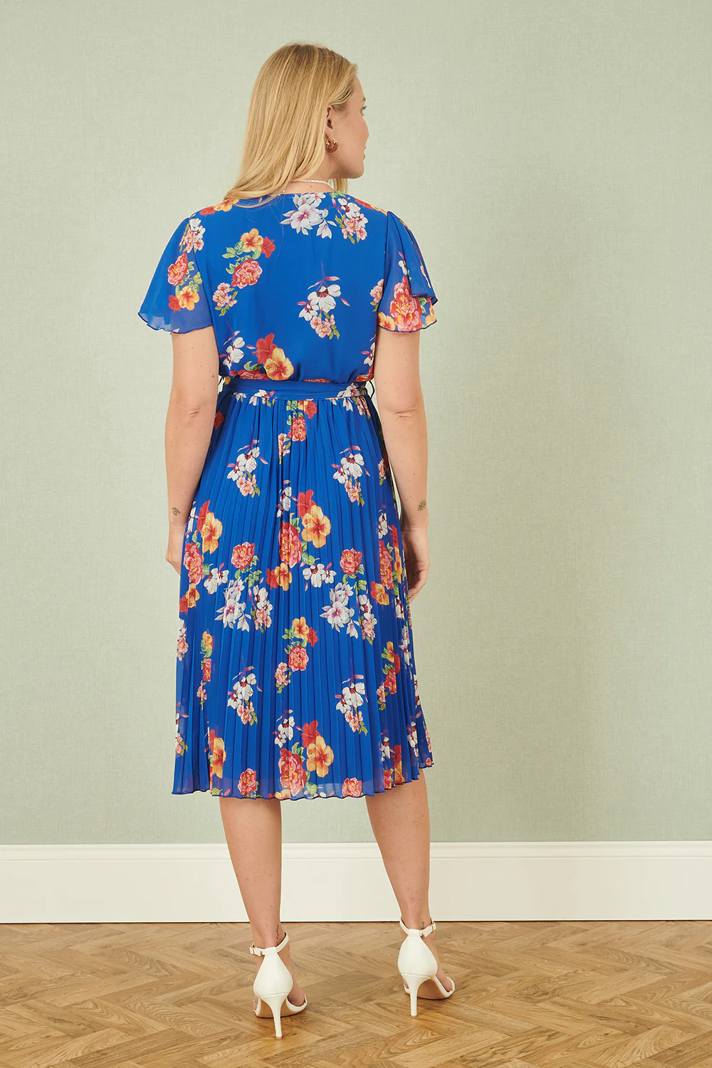 Yumi Blue Floral Pleated Wrap Dress - Image 3