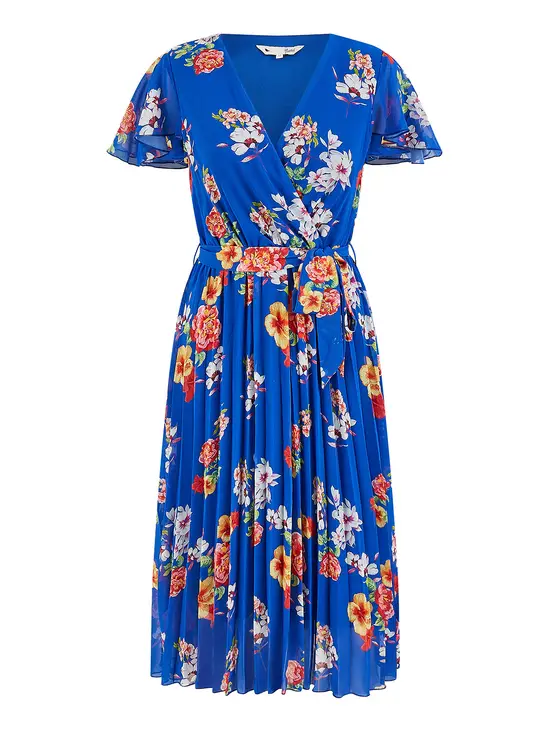 Yumi Blue Floral Pleated Wrap Dress - Image 4