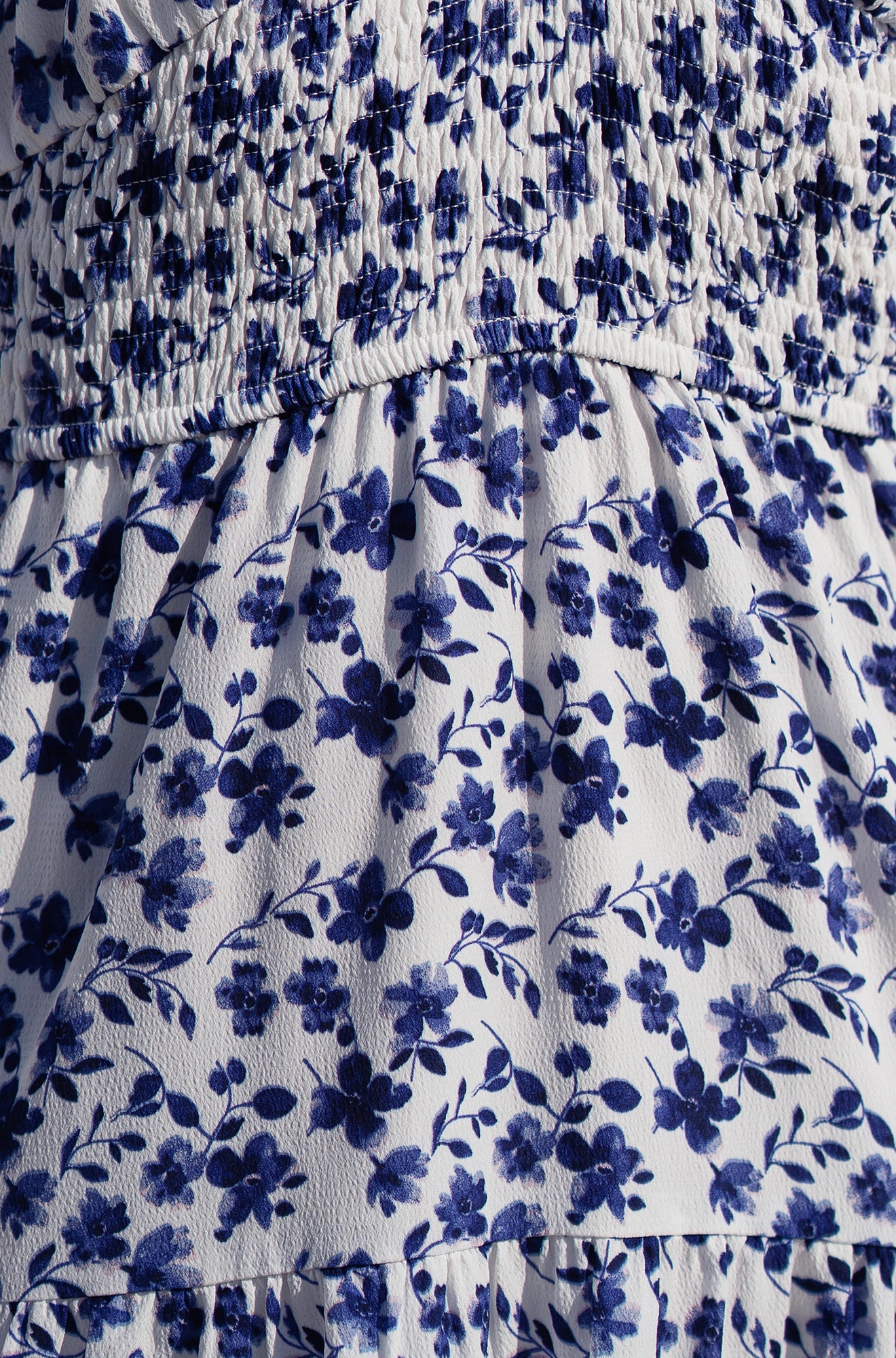 Yumi Blue Floral Ruched Waist Midi Dress With Angel Sleeves - Image 8