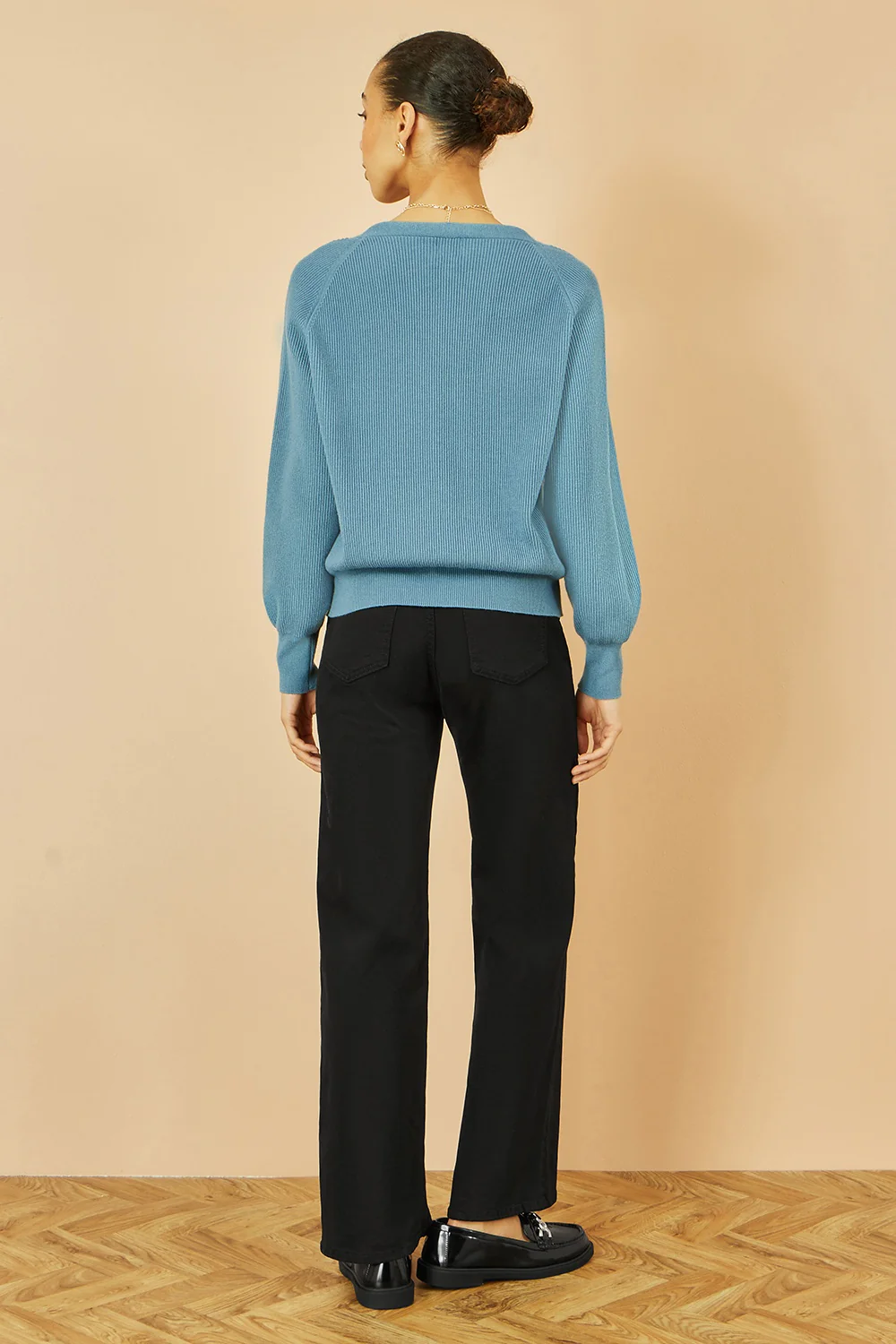 Yumi Blue Relaxed Fit Cardigan With Stitch Detail - Image 4