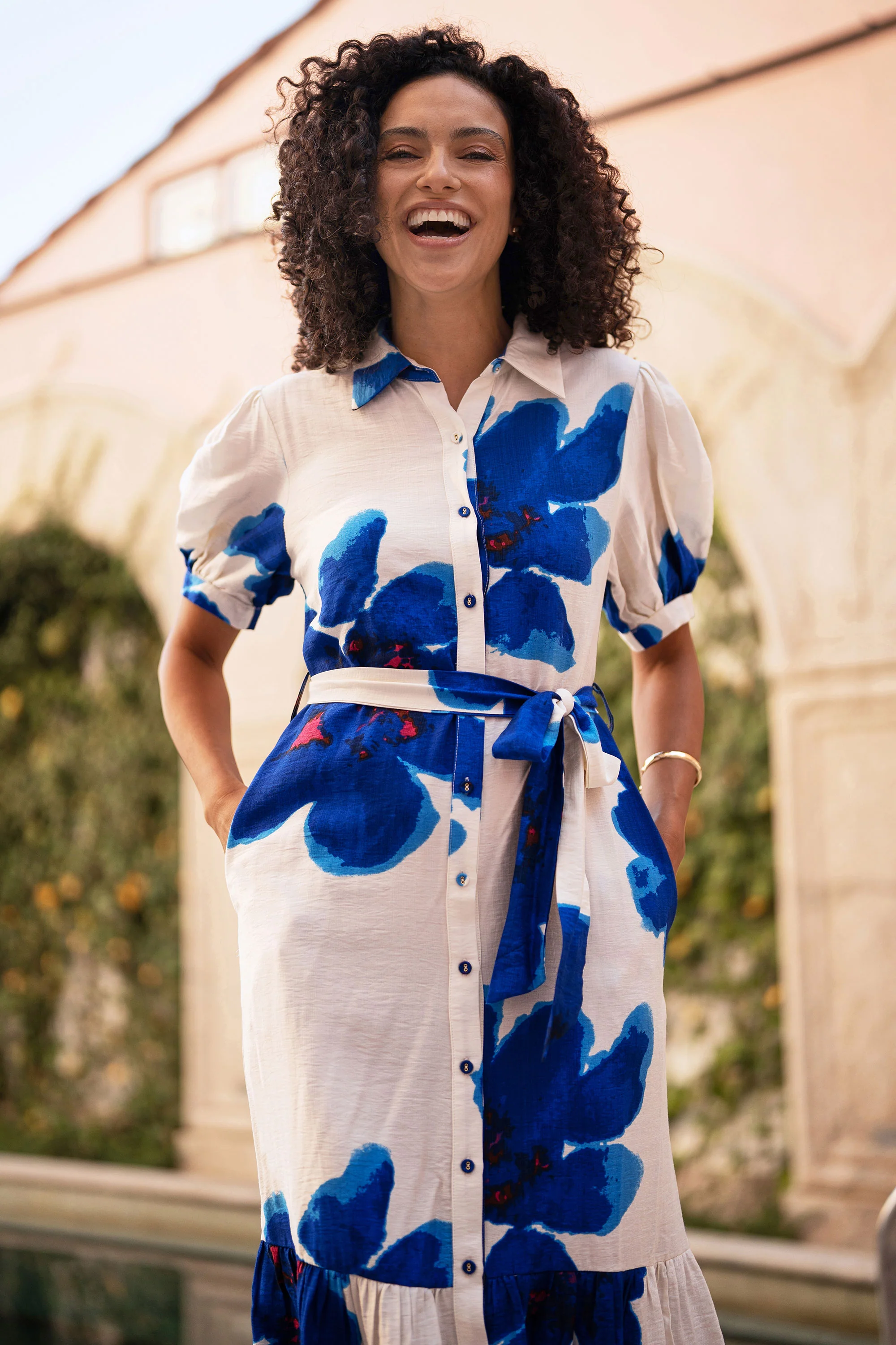 Yumi Blue Scattered Floral Shirt Dress - Image 3