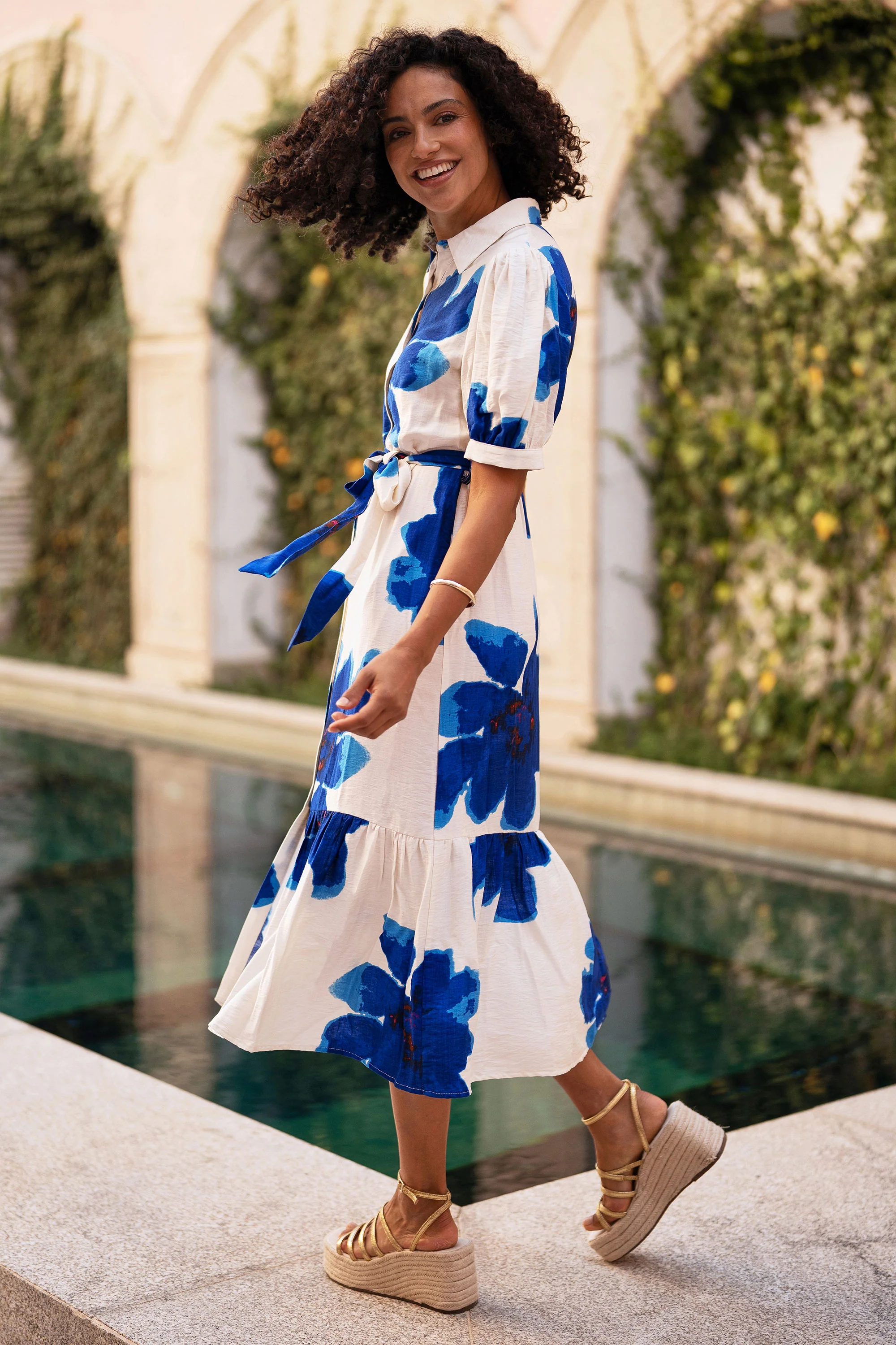 Yumi Blue Scattered Floral Shirt Dress - Image 5