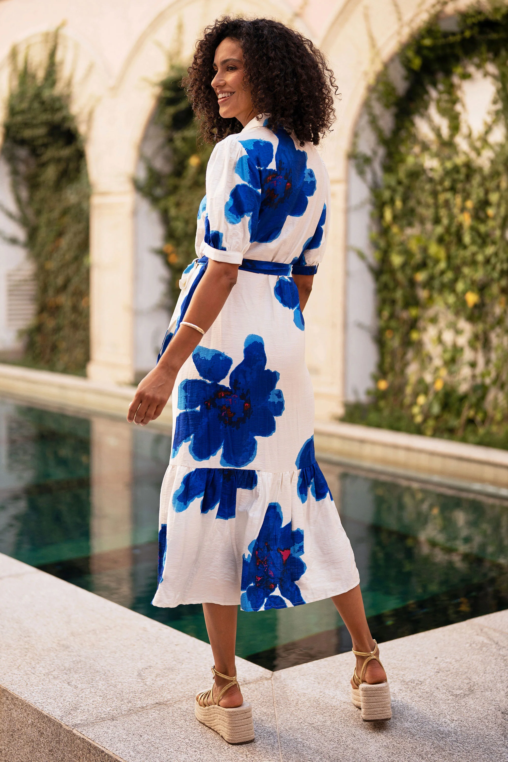 Yumi Blue Scattered Floral Shirt Dress - Image 6