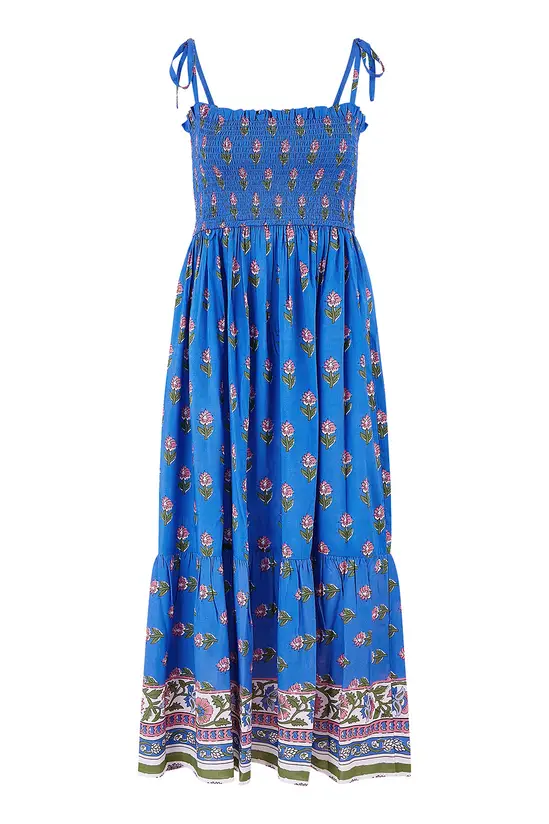 Yumi Blue Strappy Paisley Print Midi Dress With Ruched Bodice - Image 6