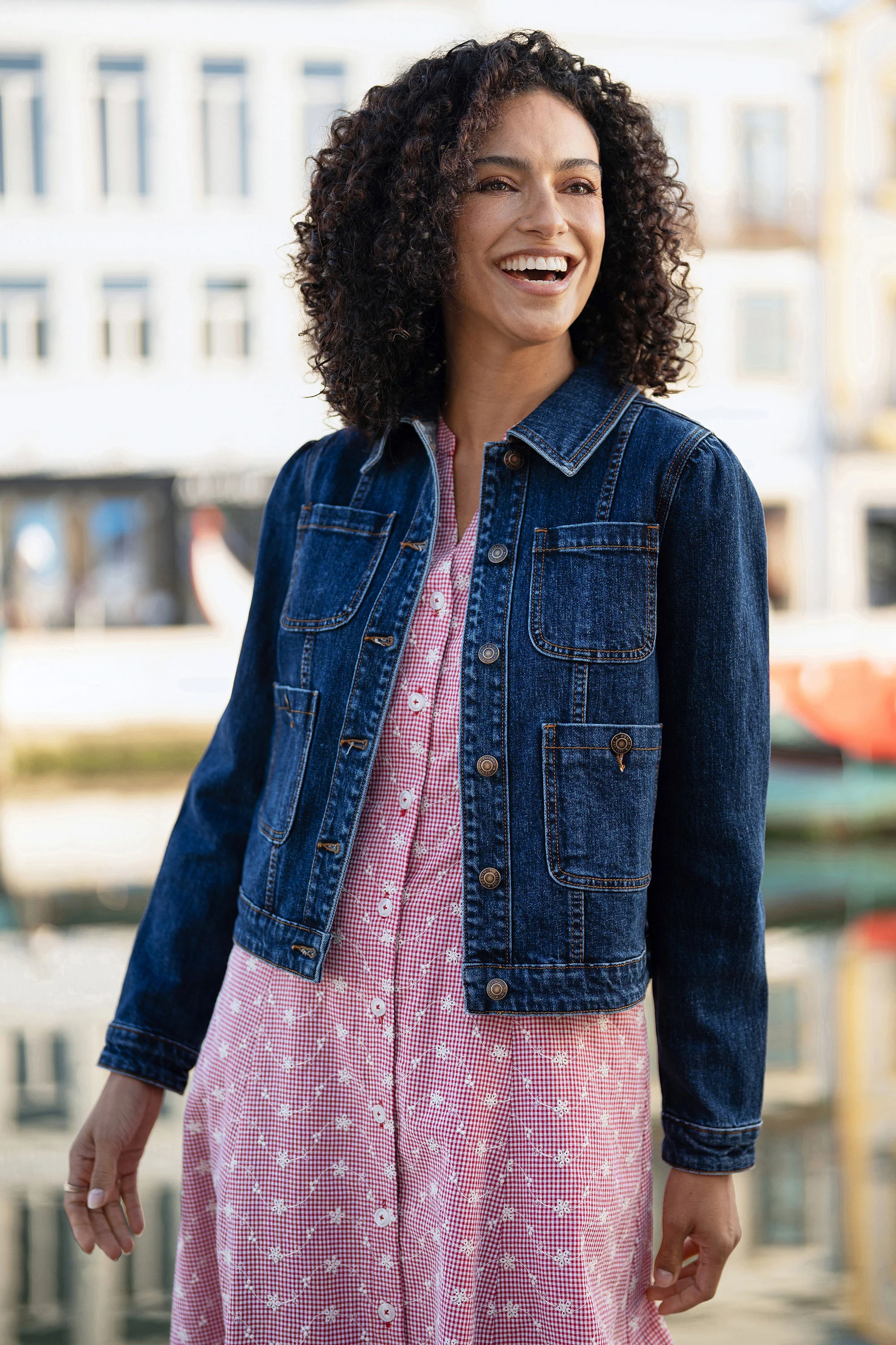 Yumi Blue Stretch Denim Jacket With Pocket Detail - Image 4