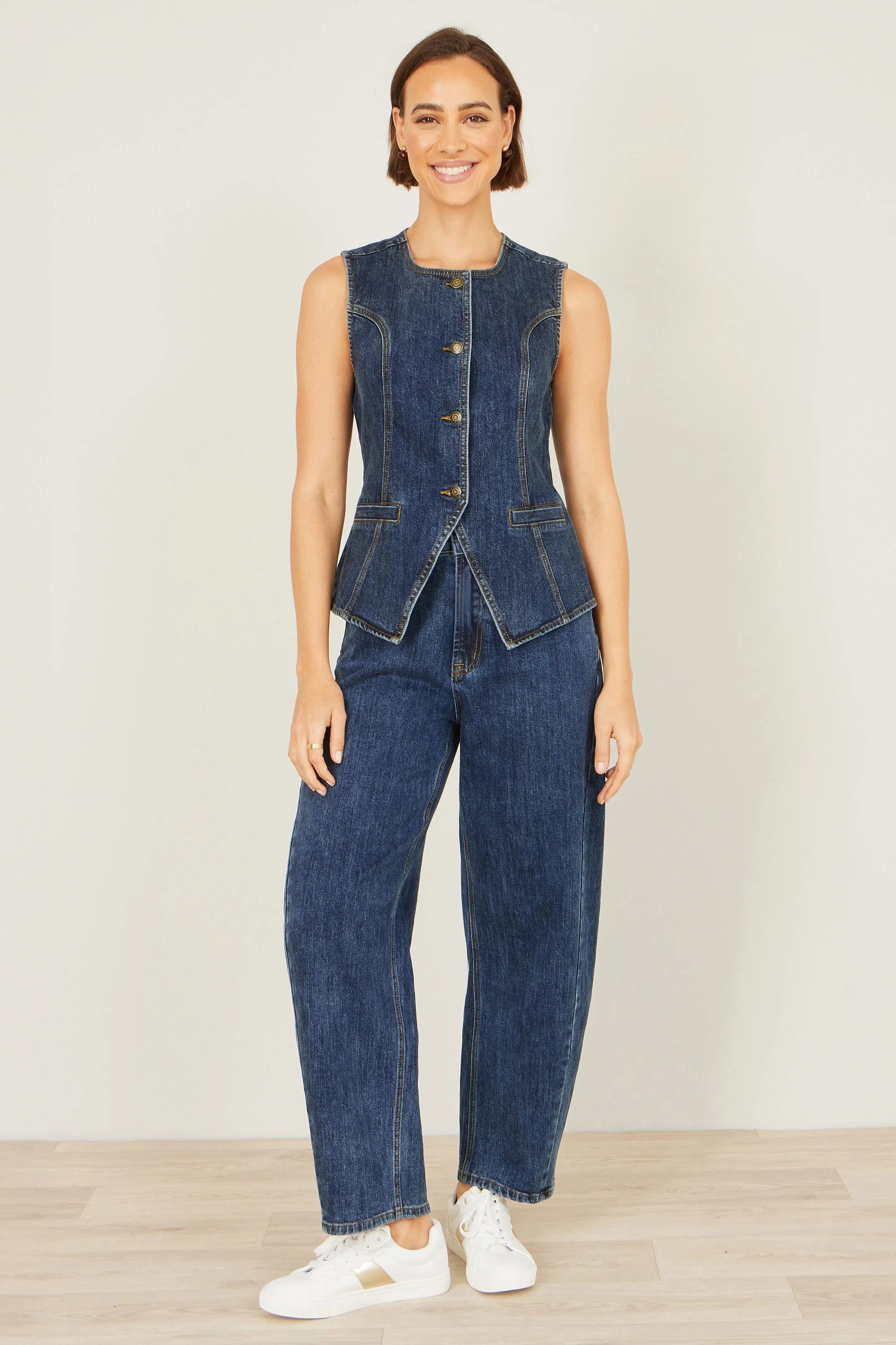 Yumi Blue Stretch Long Denim Waistcoat - Image 5