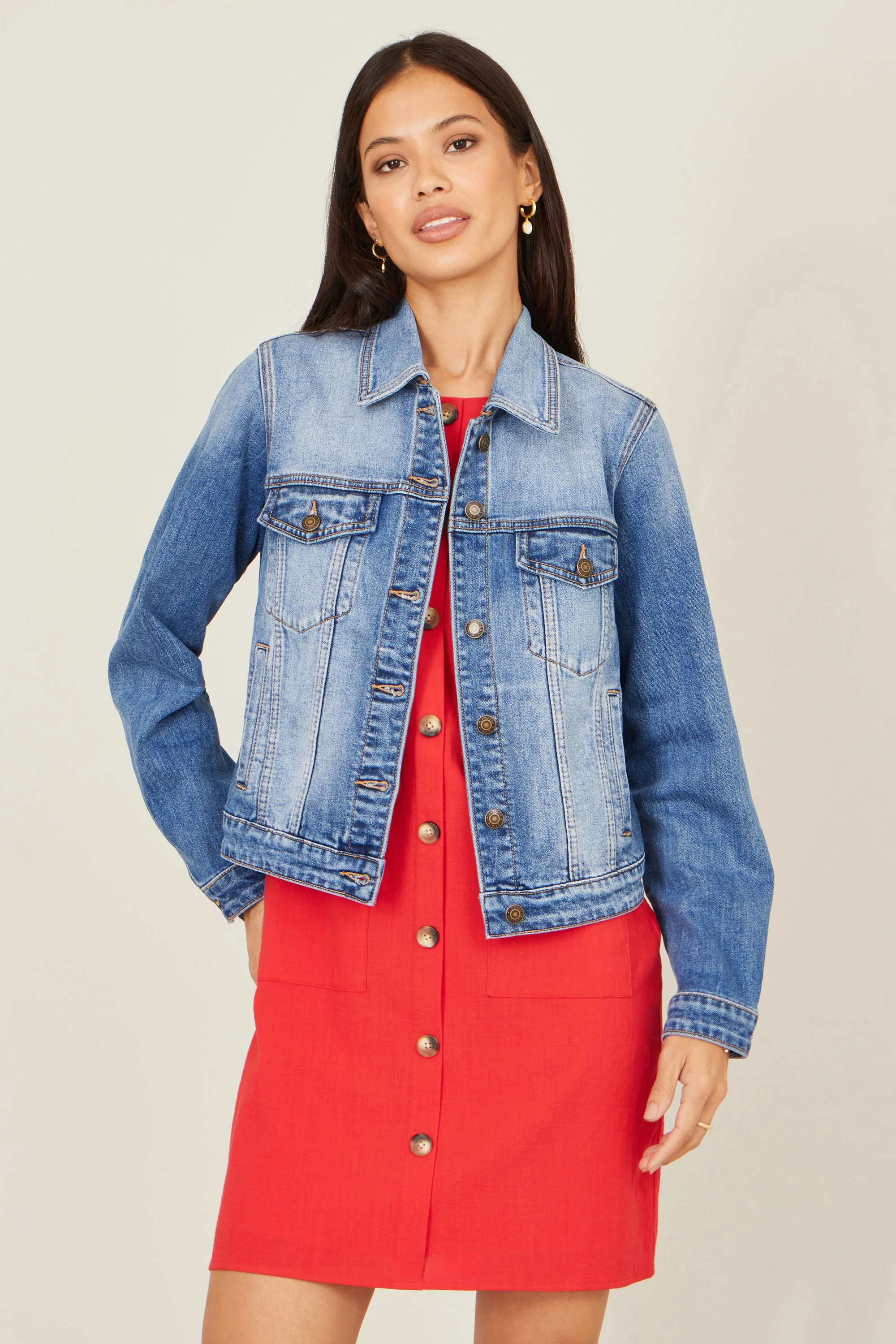 Yumi Blue Stretch Washed Denim Jacket - Image 3