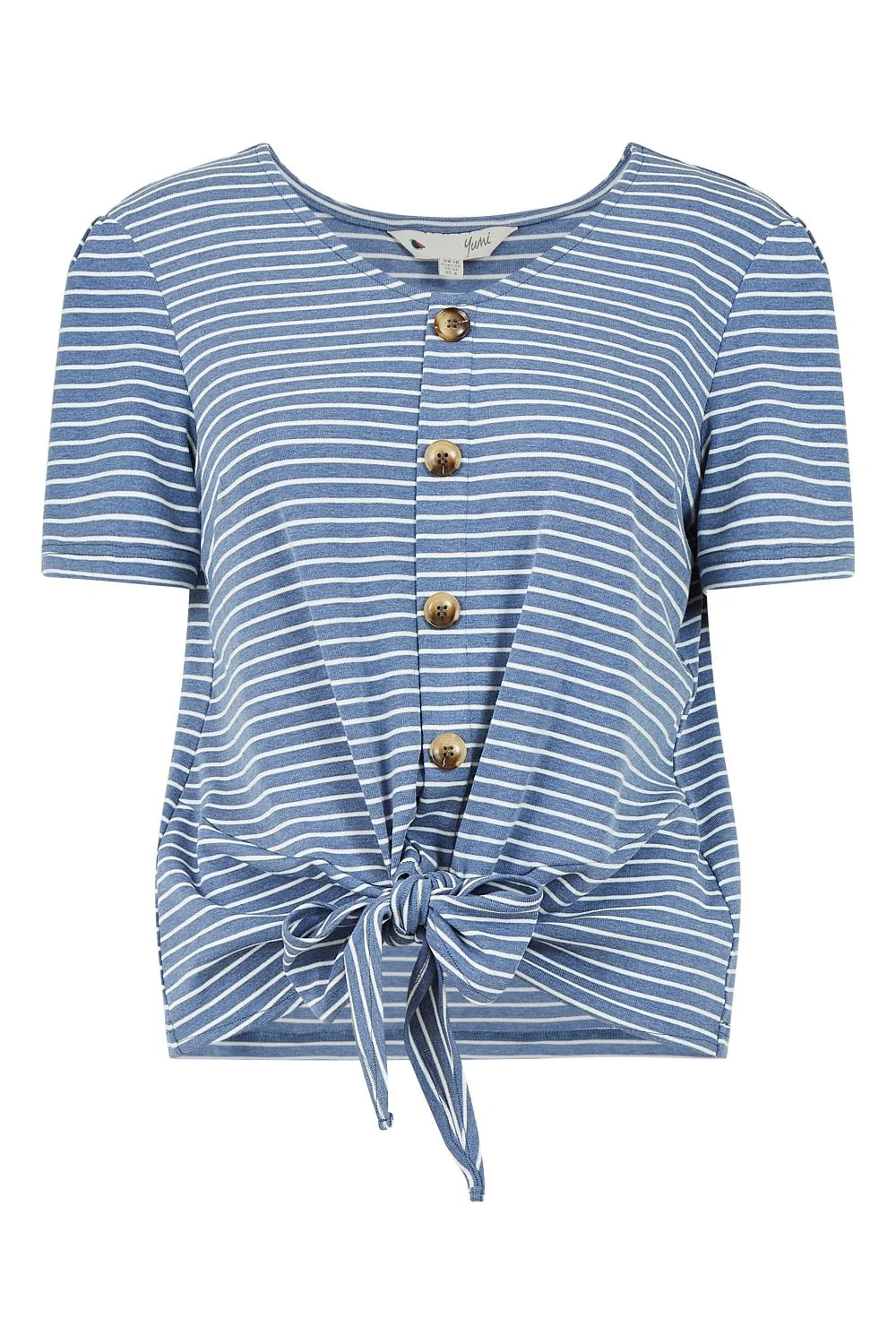Yumi Blue Striped Jersey Button Detail Top - Image 5