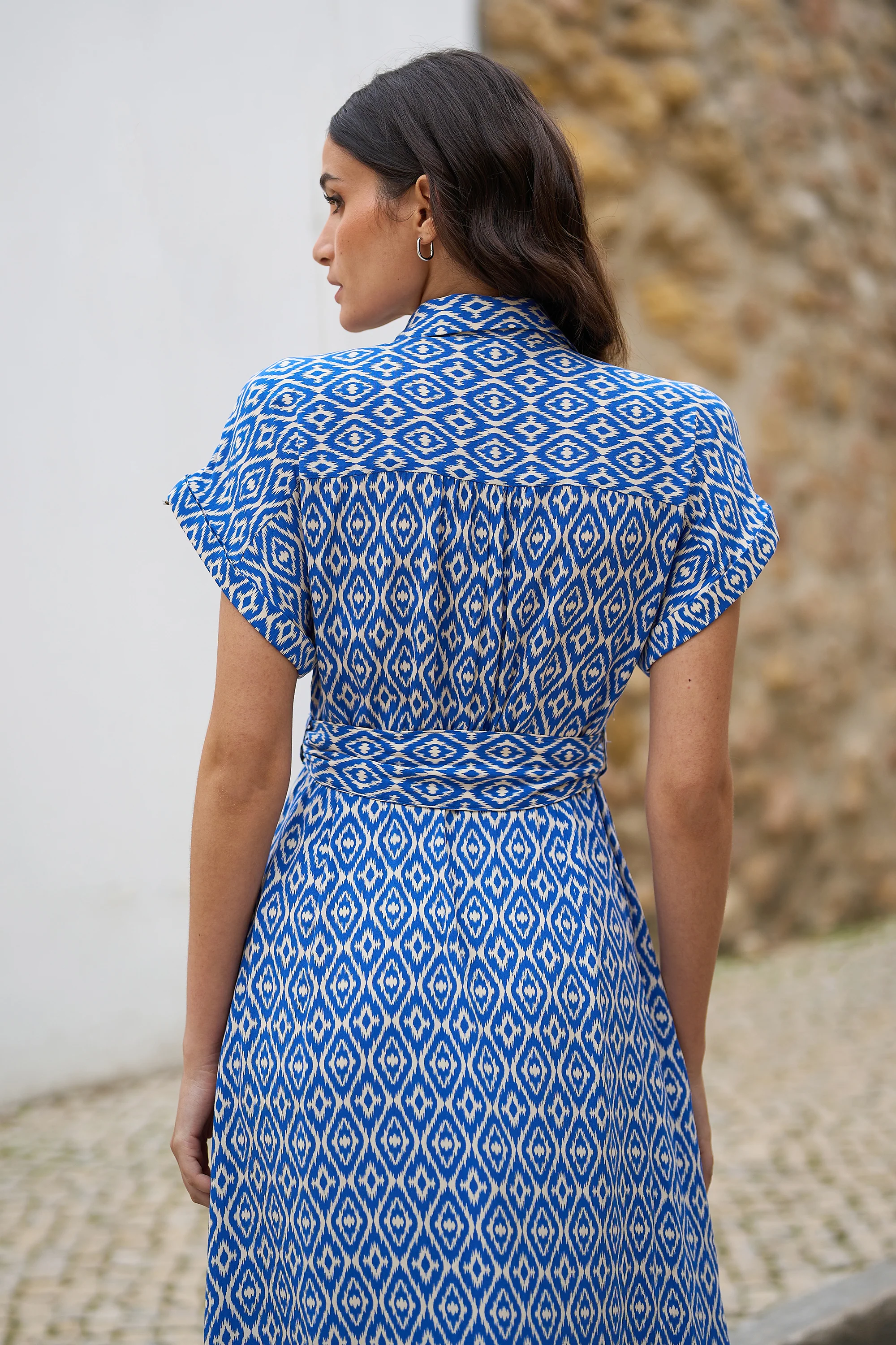 Yumi Blue Viscose Midi Shirt Dress With Matching Belt - Image 3